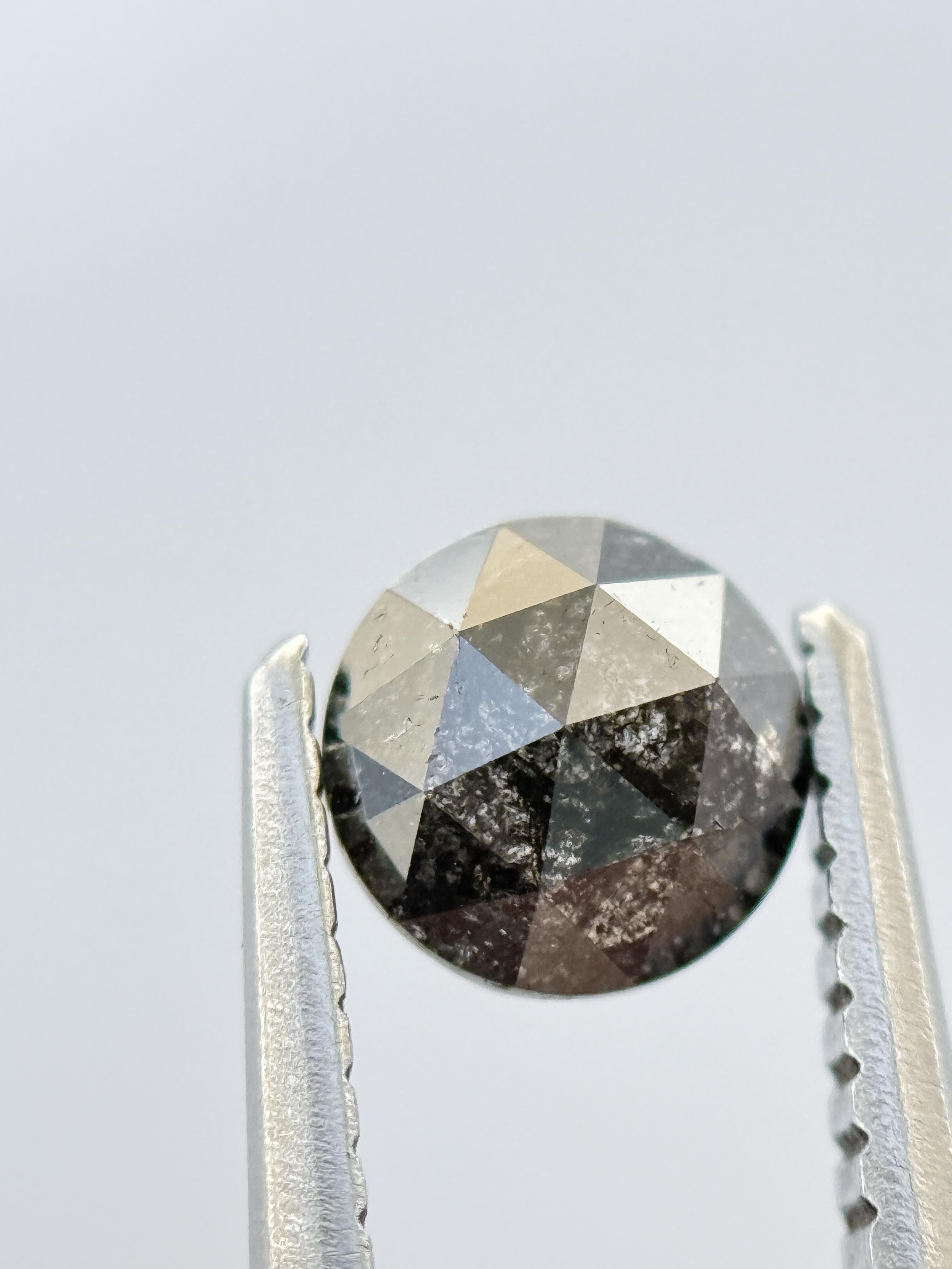 0.40 Ct Round Rose Cut Grey Natural Salt and Pepper Diamond