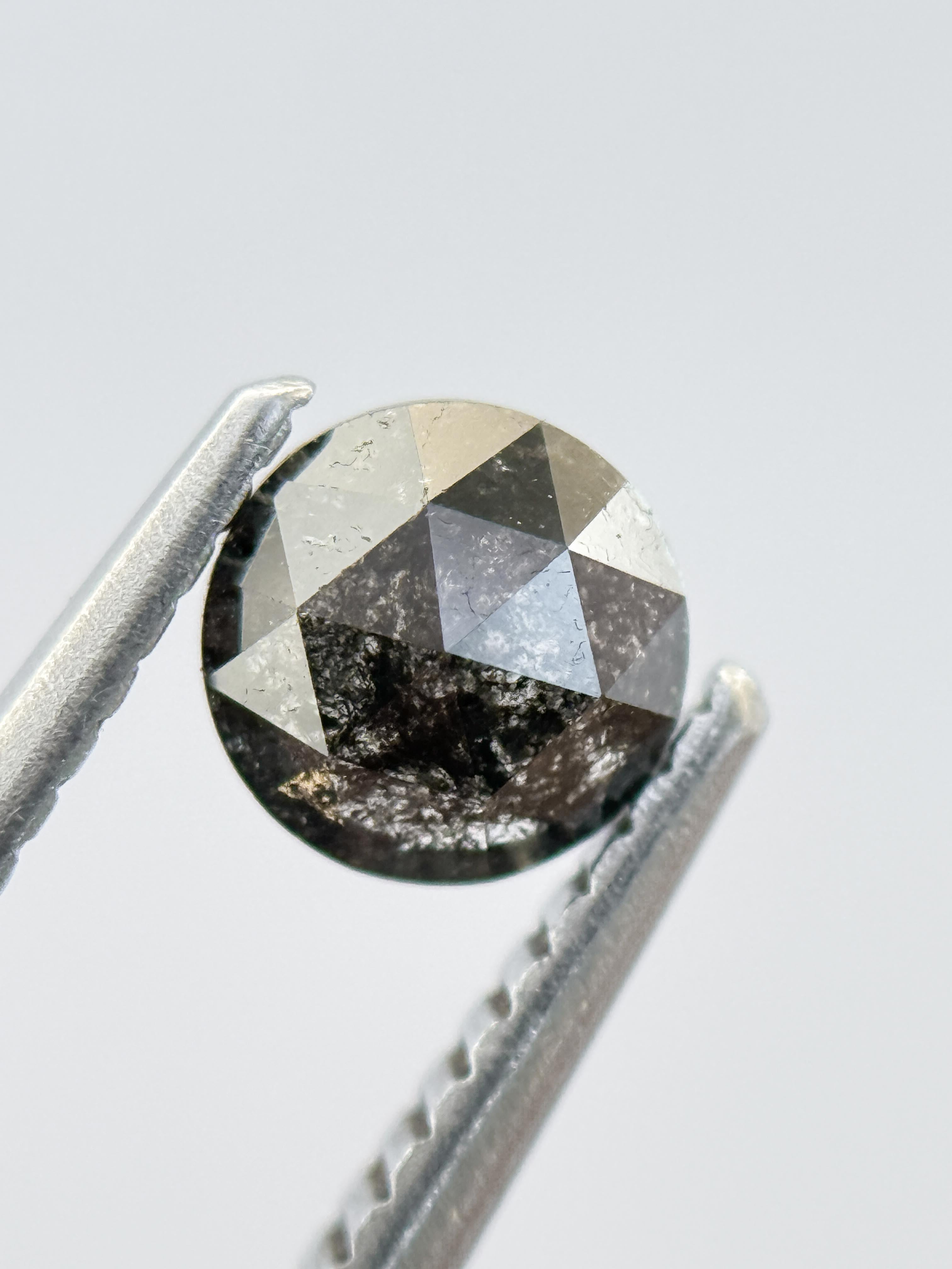 0.40 Ct Round Rose Cut Grey Natural Salt and Pepper Diamond