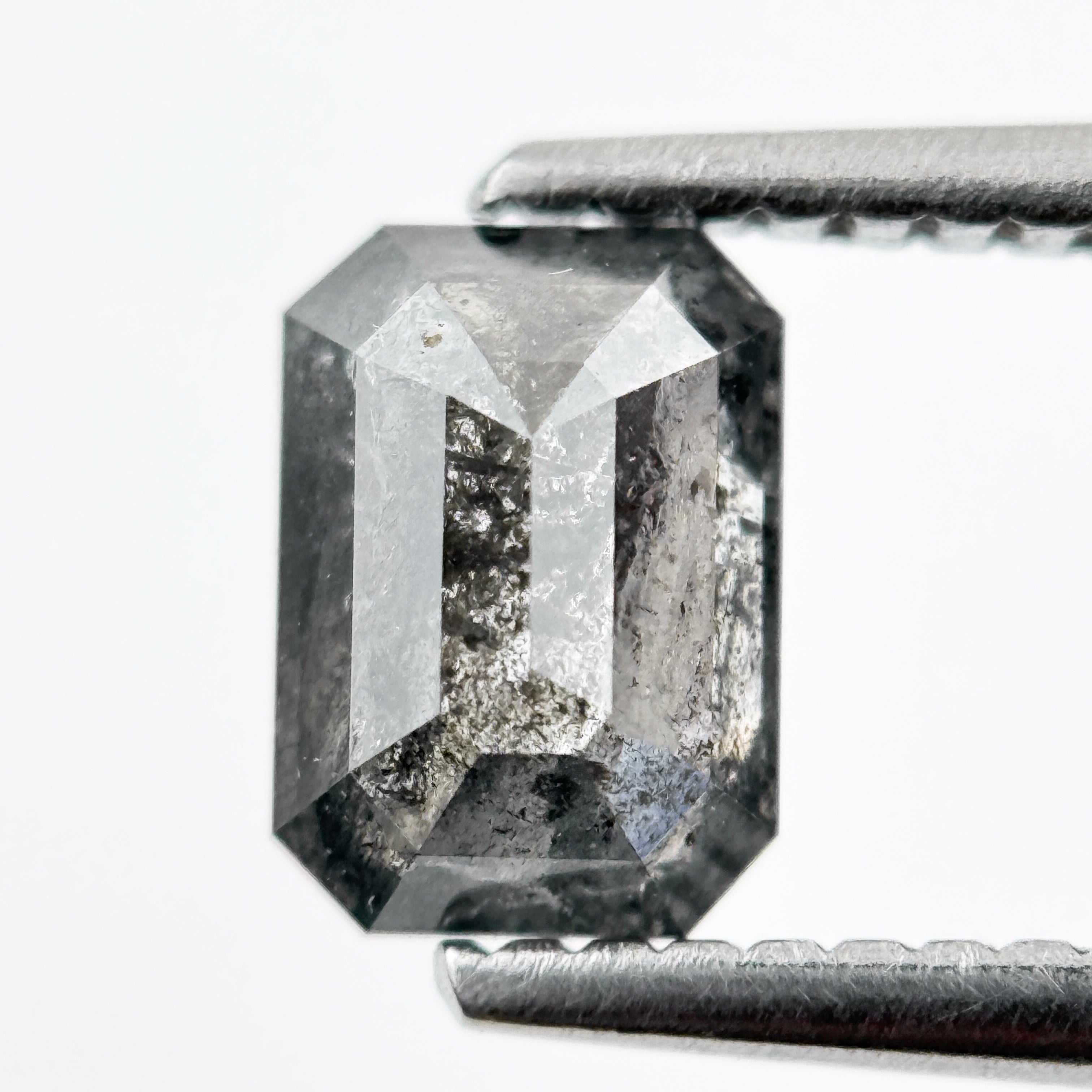 0.90 Ct Emerald Rose Cut Grey Salt and Pepper Diamond