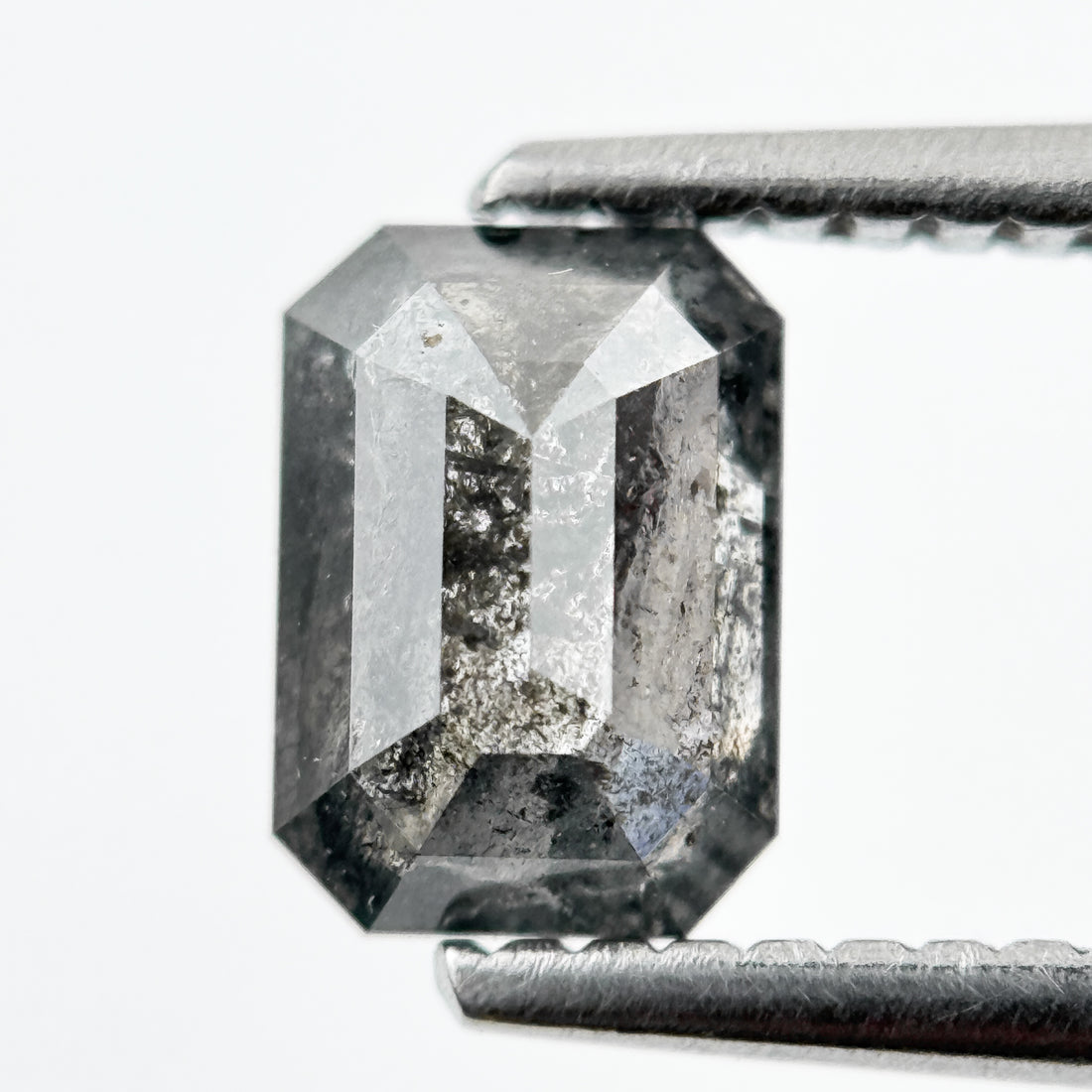0.90 Ct Emerald Rose Cut Grey Salt and Pepper Diamond