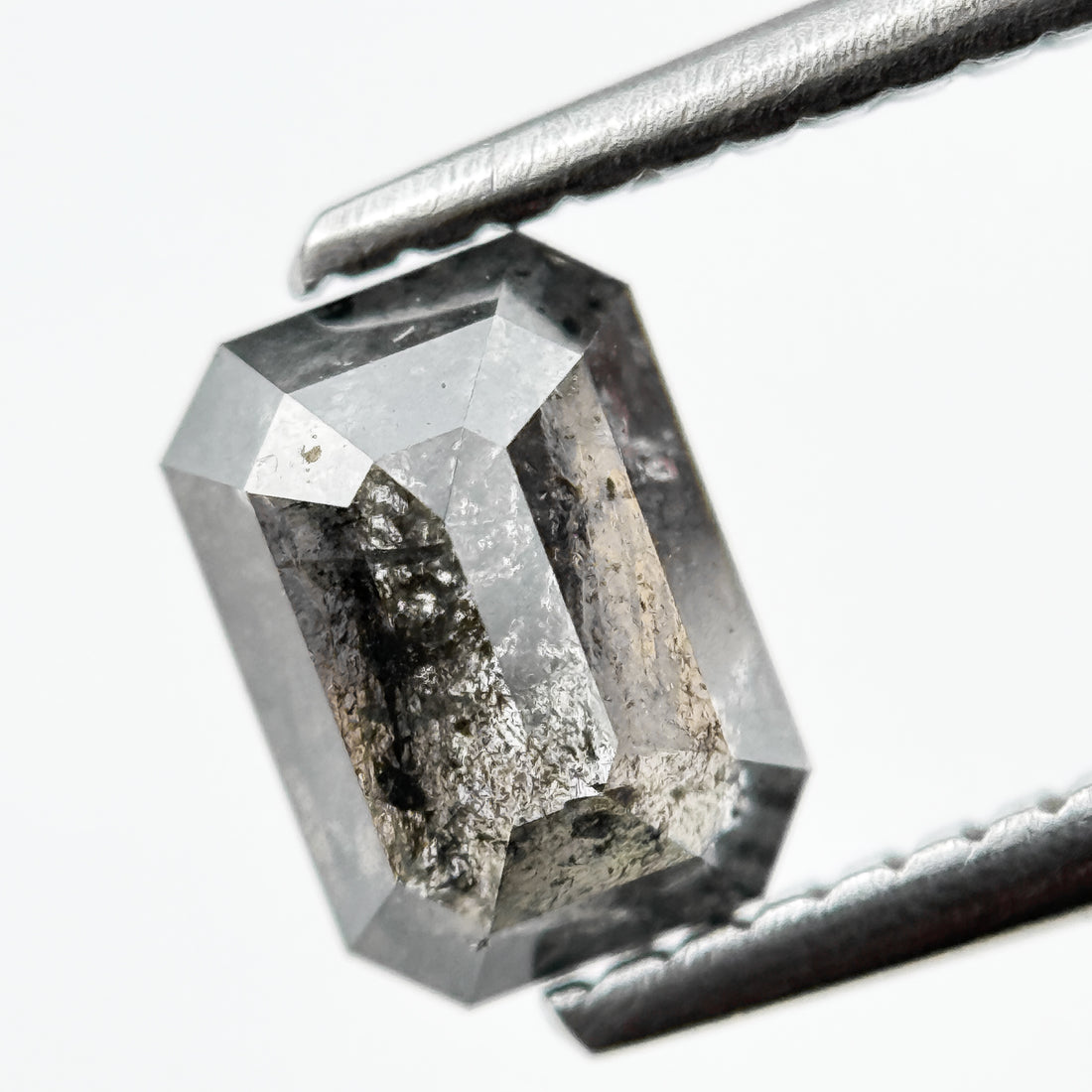 0.90 Ct Emerald Rose Cut Grey Salt and Pepper Diamond