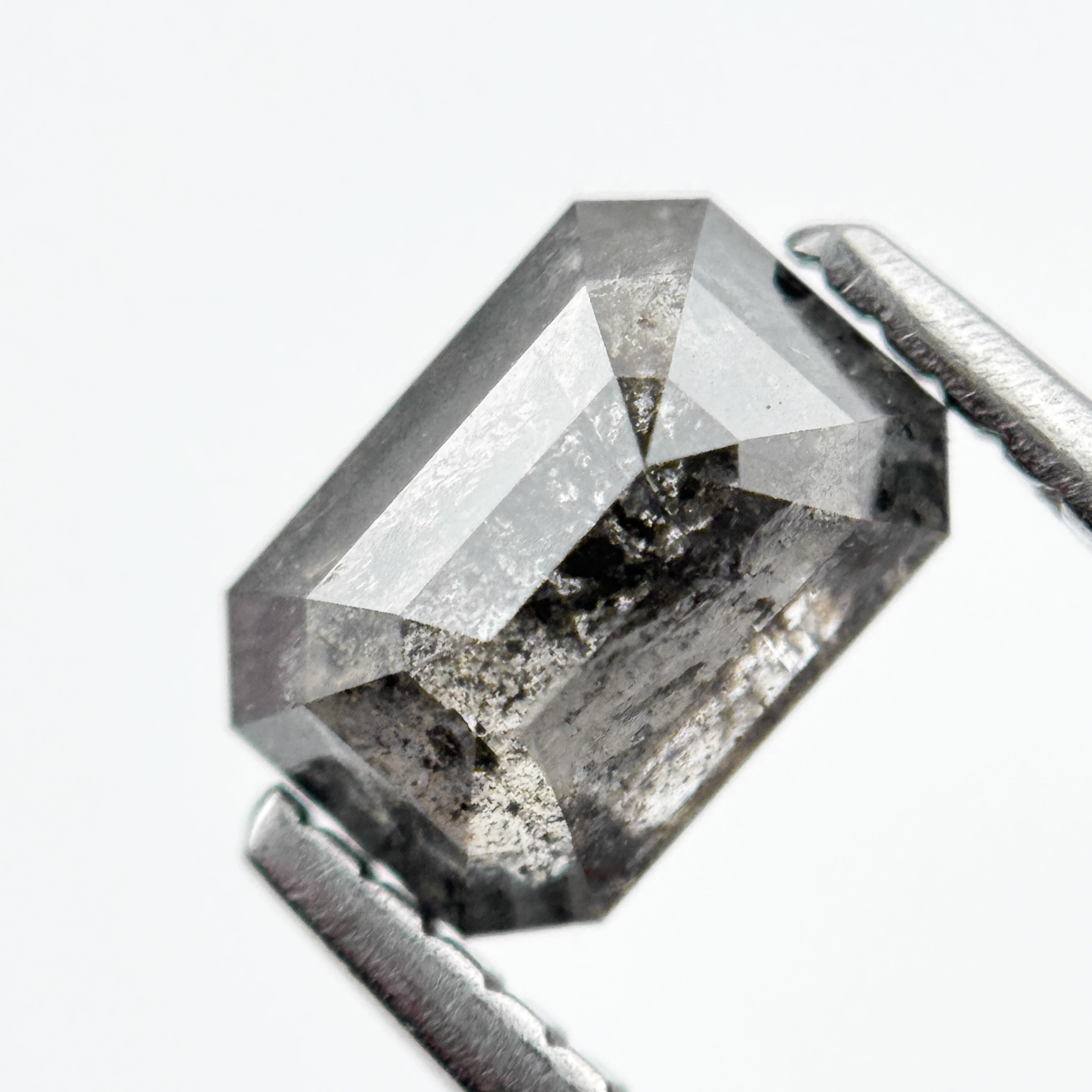 0.90 Ct Emerald Rose Cut Grey Salt and Pepper Diamond