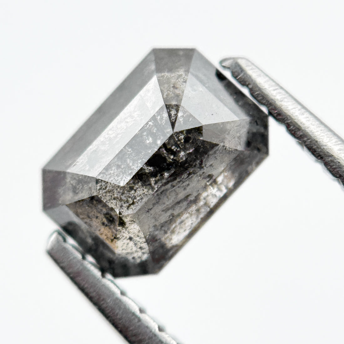 0.90 Ct Emerald Rose Cut Grey Salt and Pepper Diamond