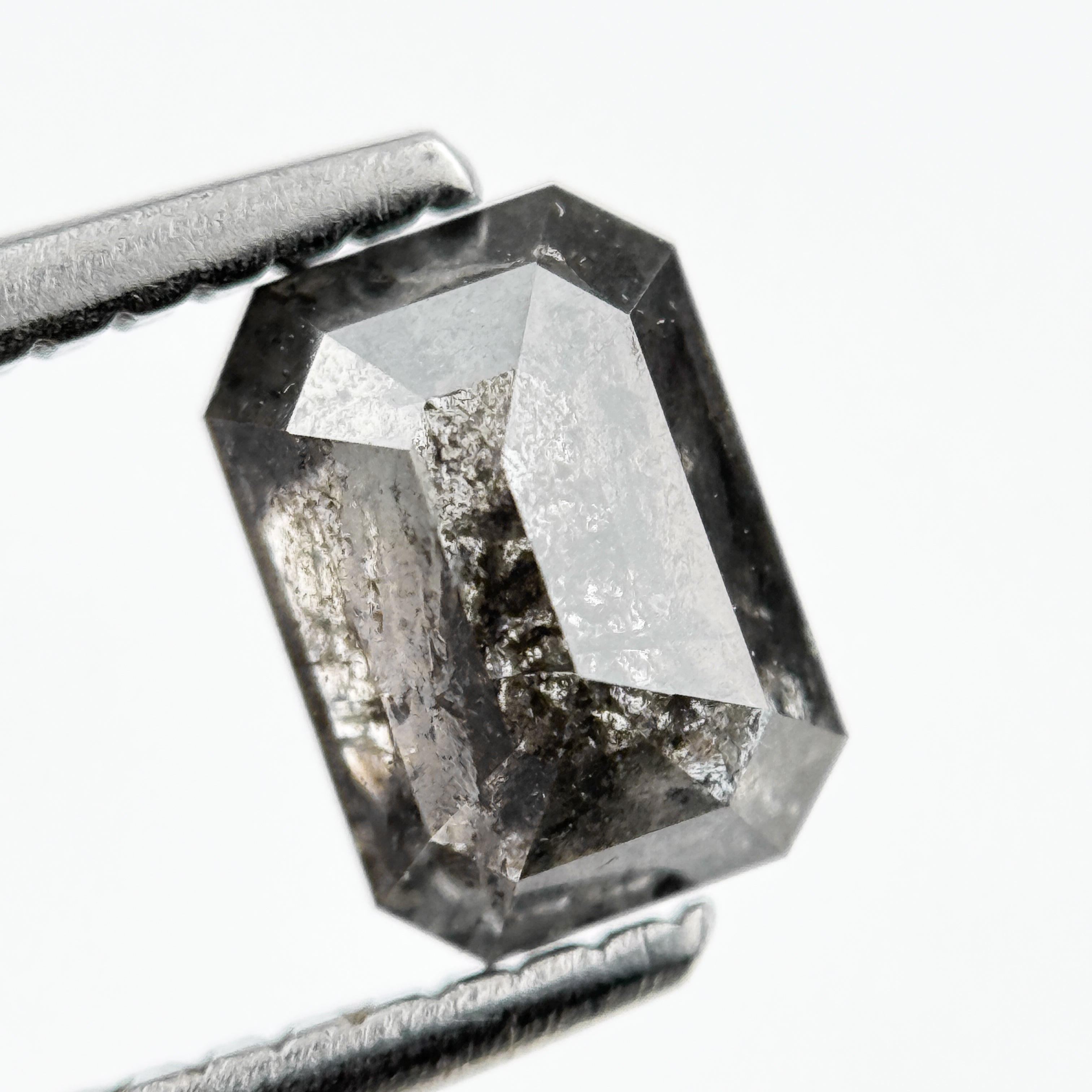 0.90 Ct Emerald Rose Cut Grey Salt and Pepper Diamond