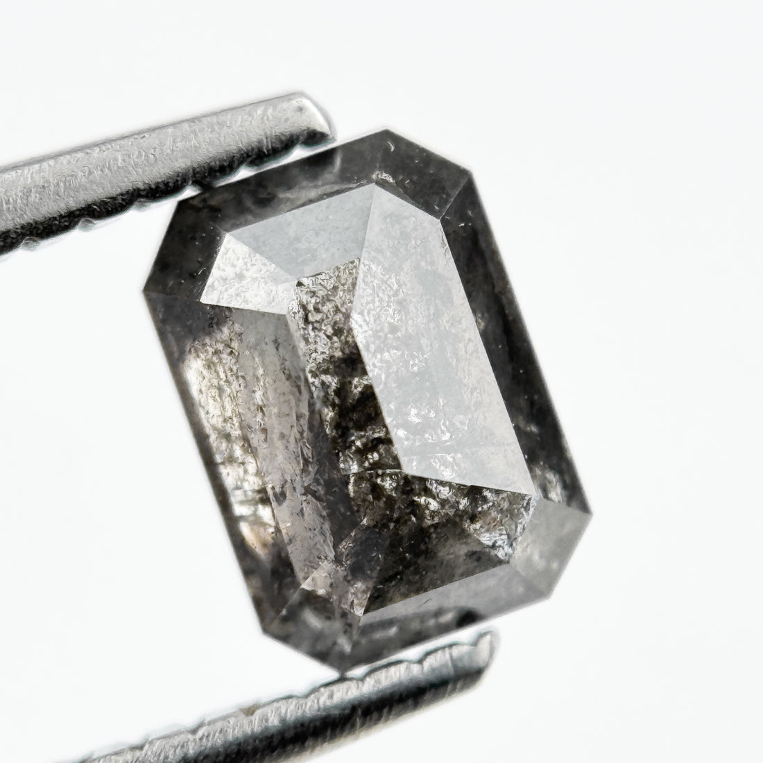 0.90 Ct Emerald Rose Cut Grey Salt and Pepper Diamond