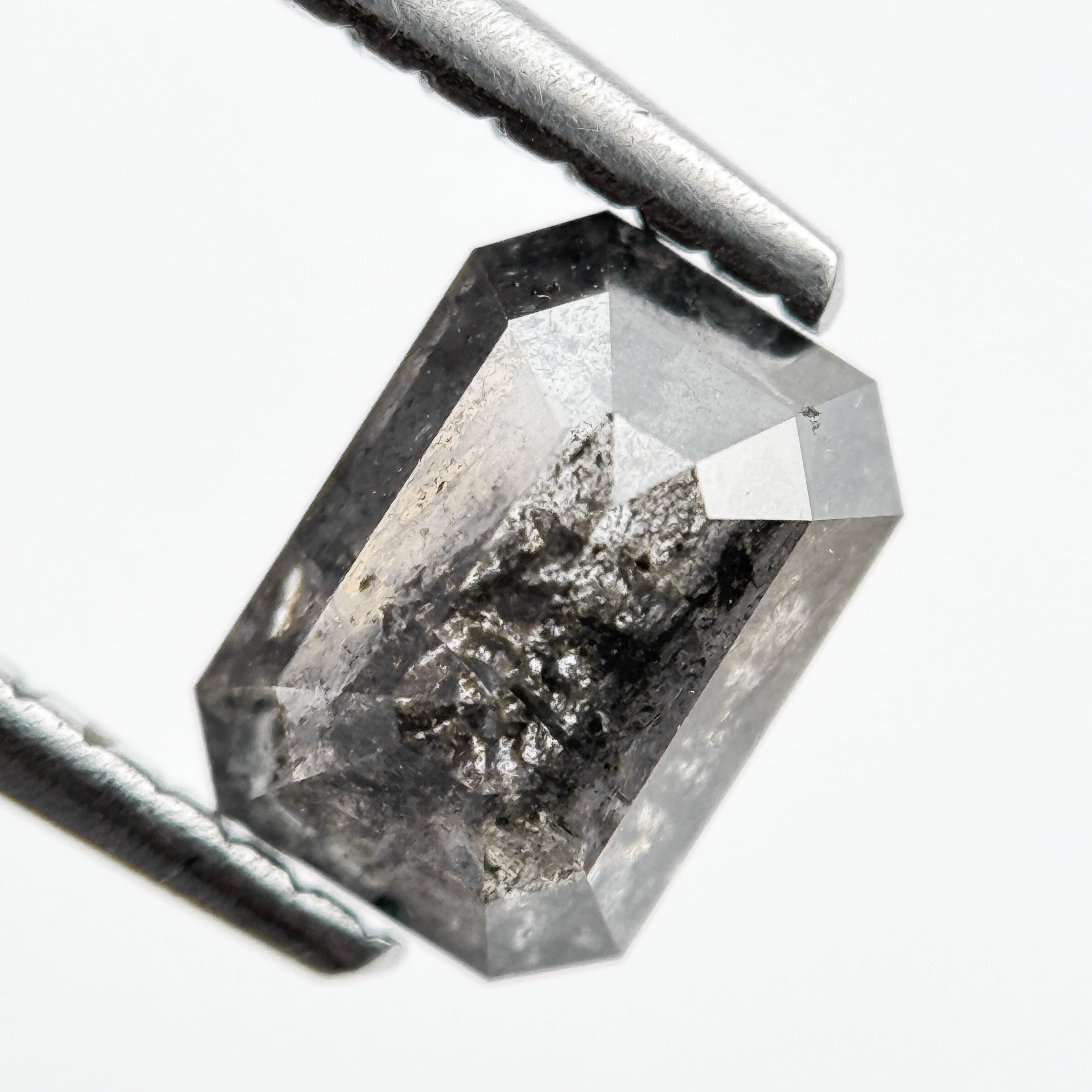 0.90 Ct Emerald Rose Cut Grey Salt and Pepper Diamond