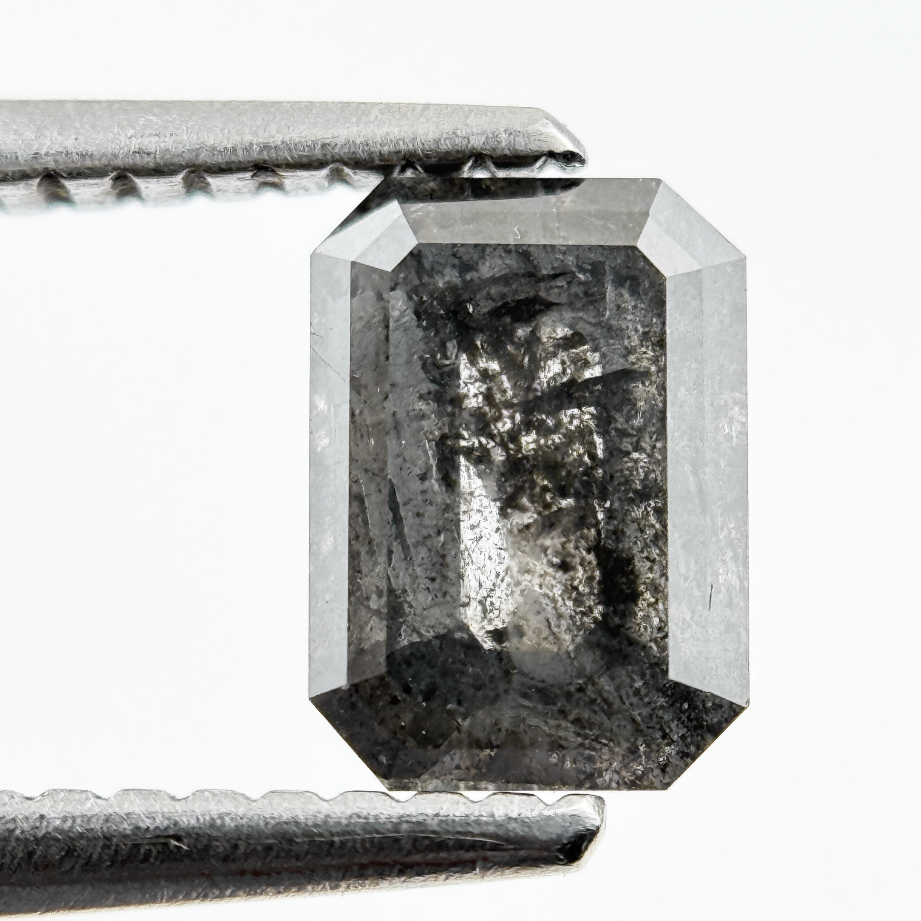 0.90 Ct Emerald Rose Cut Grey Salt and Pepper Diamond