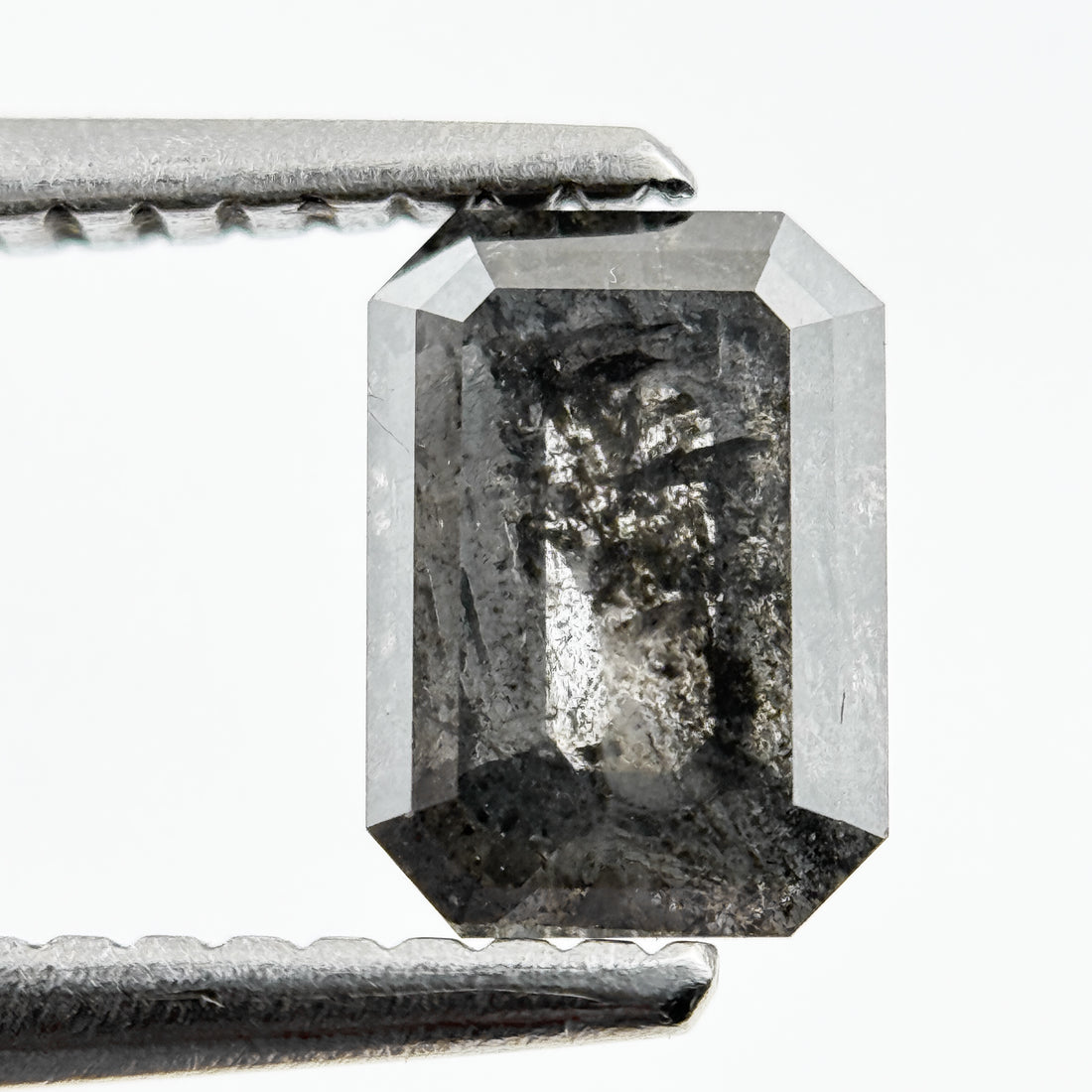 0.90 Ct Emerald Rose Cut Grey Salt and Pepper Diamond