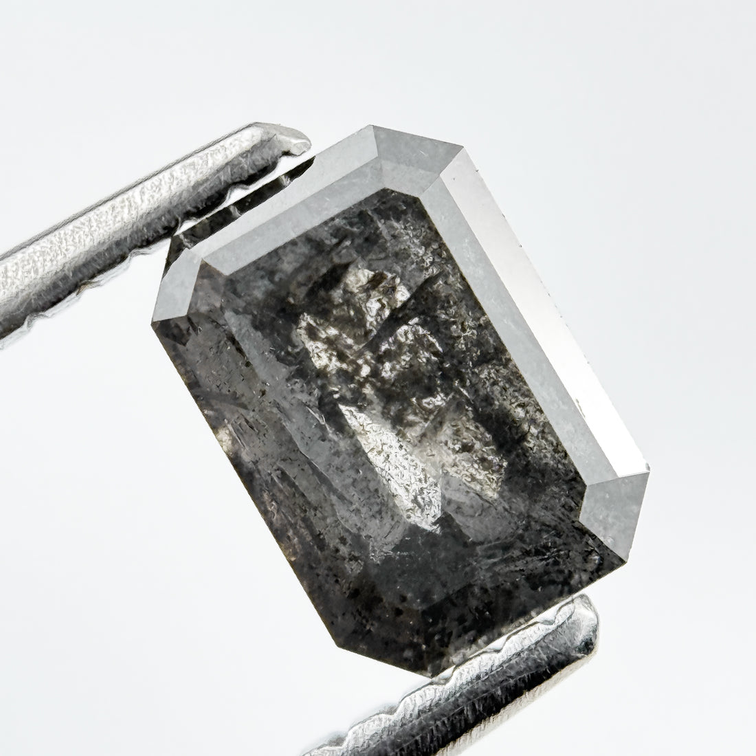 0.90 Ct Emerald Rose Cut Grey Salt and Pepper Diamond