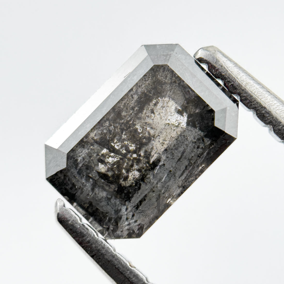 0.90 Ct Emerald Rose Cut Grey Salt and Pepper Diamond