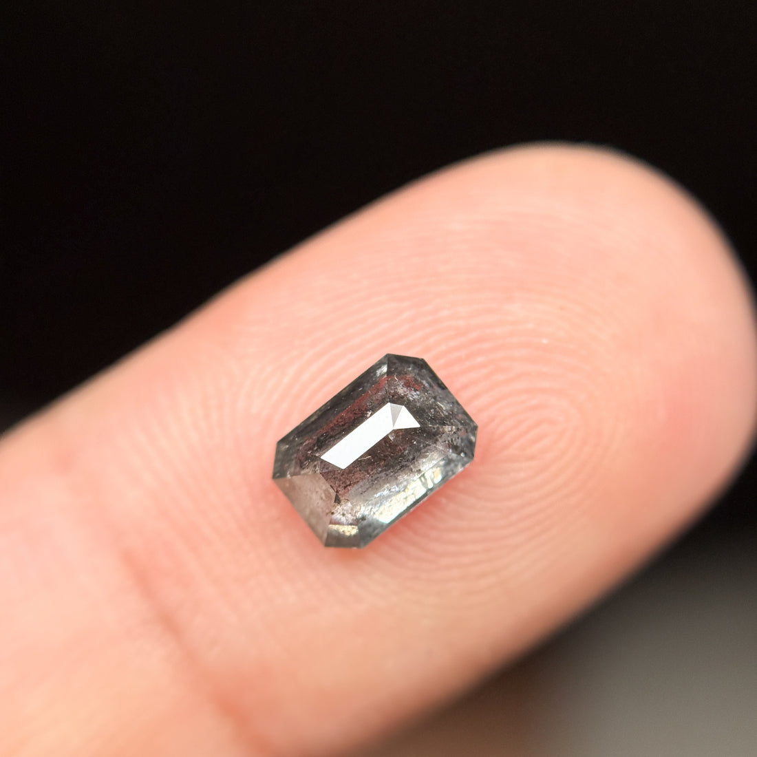 0.90 Ct Emerald Rose Cut Grey Salt and Pepper Diamond