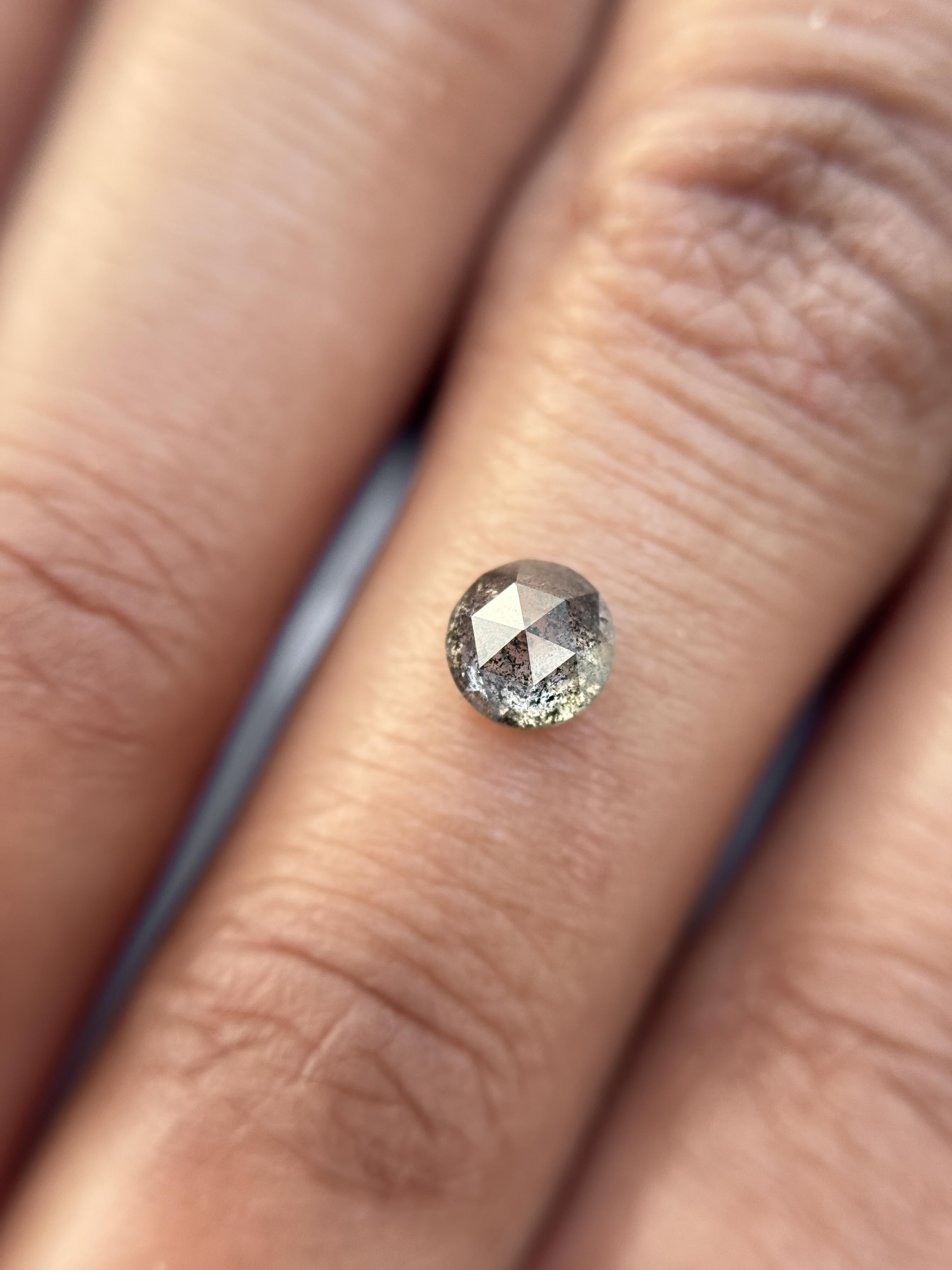 0.59 Ct Round Rose Cut Grey Natural Salt and Pepper Diamond