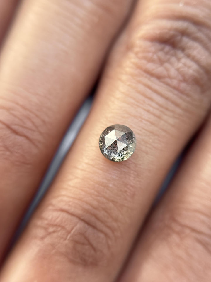 0.59 Ct Round Rose Cut Grey Natural Salt and Pepper Diamond