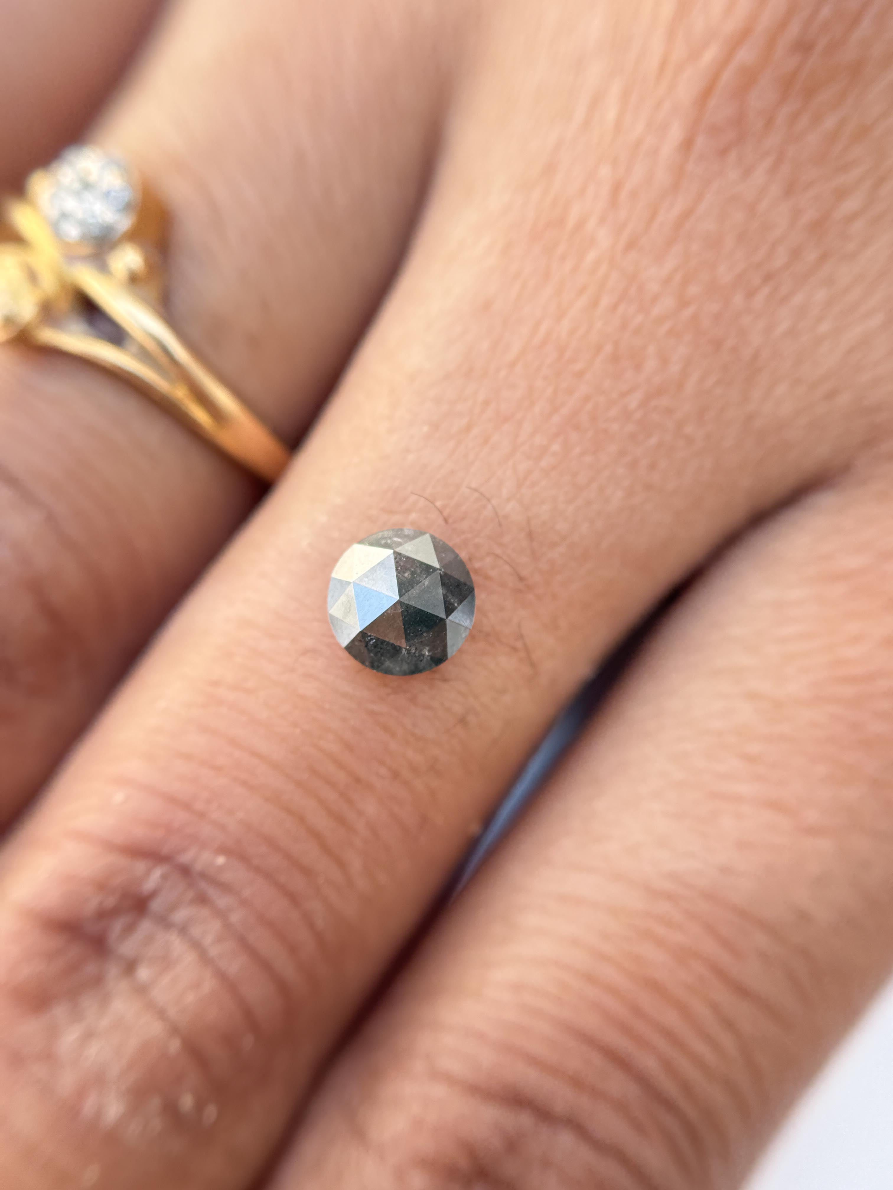 0.57 Ct Round Rose Cut Grey Natural Salt and Pepper Diamond