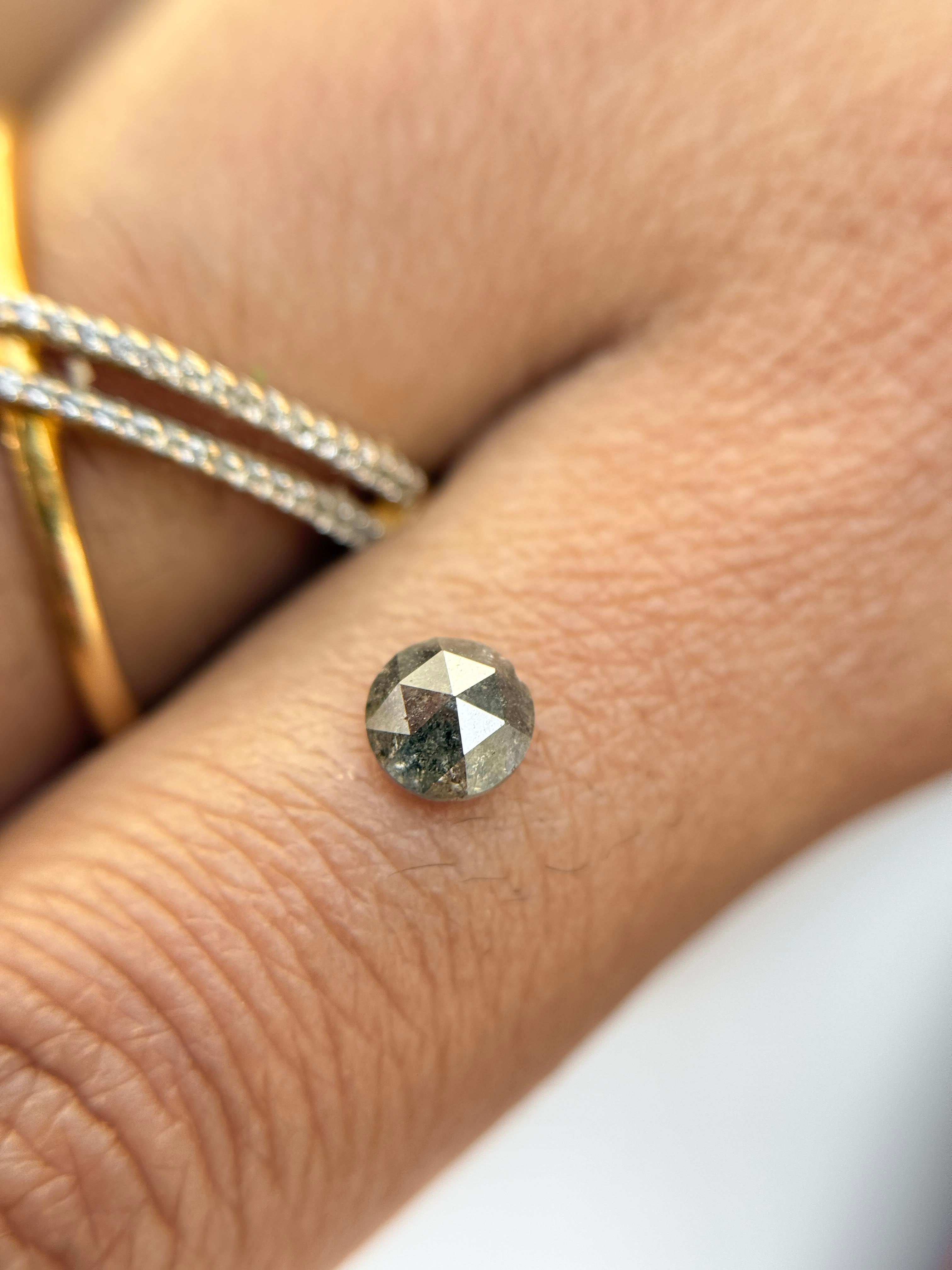 0.62 Ct Round Rose Cut Grey Natural Salt and Pepper Diamond