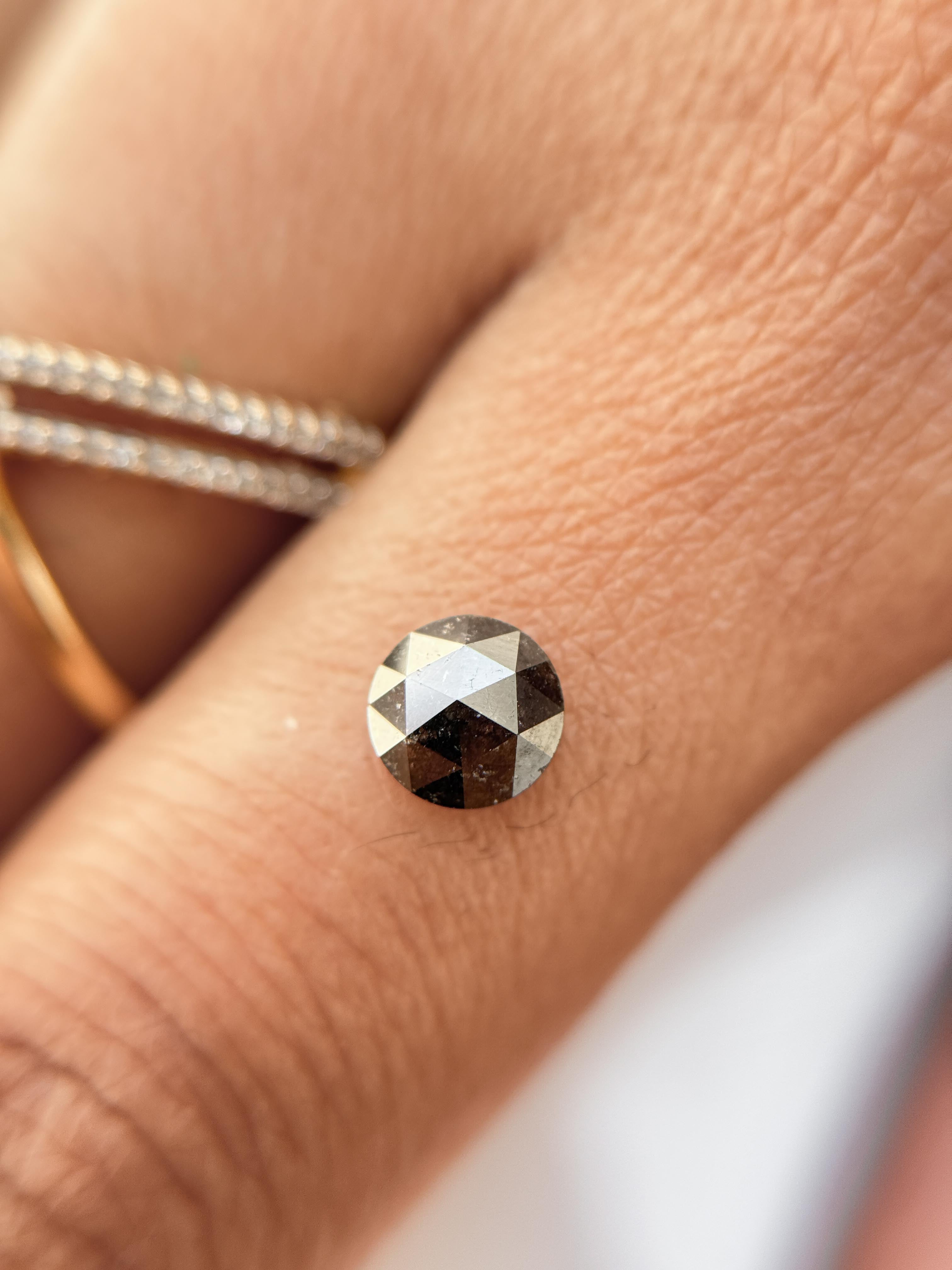0.40 Ct Round Rose Cut Grey Natural Salt and Pepper Diamond