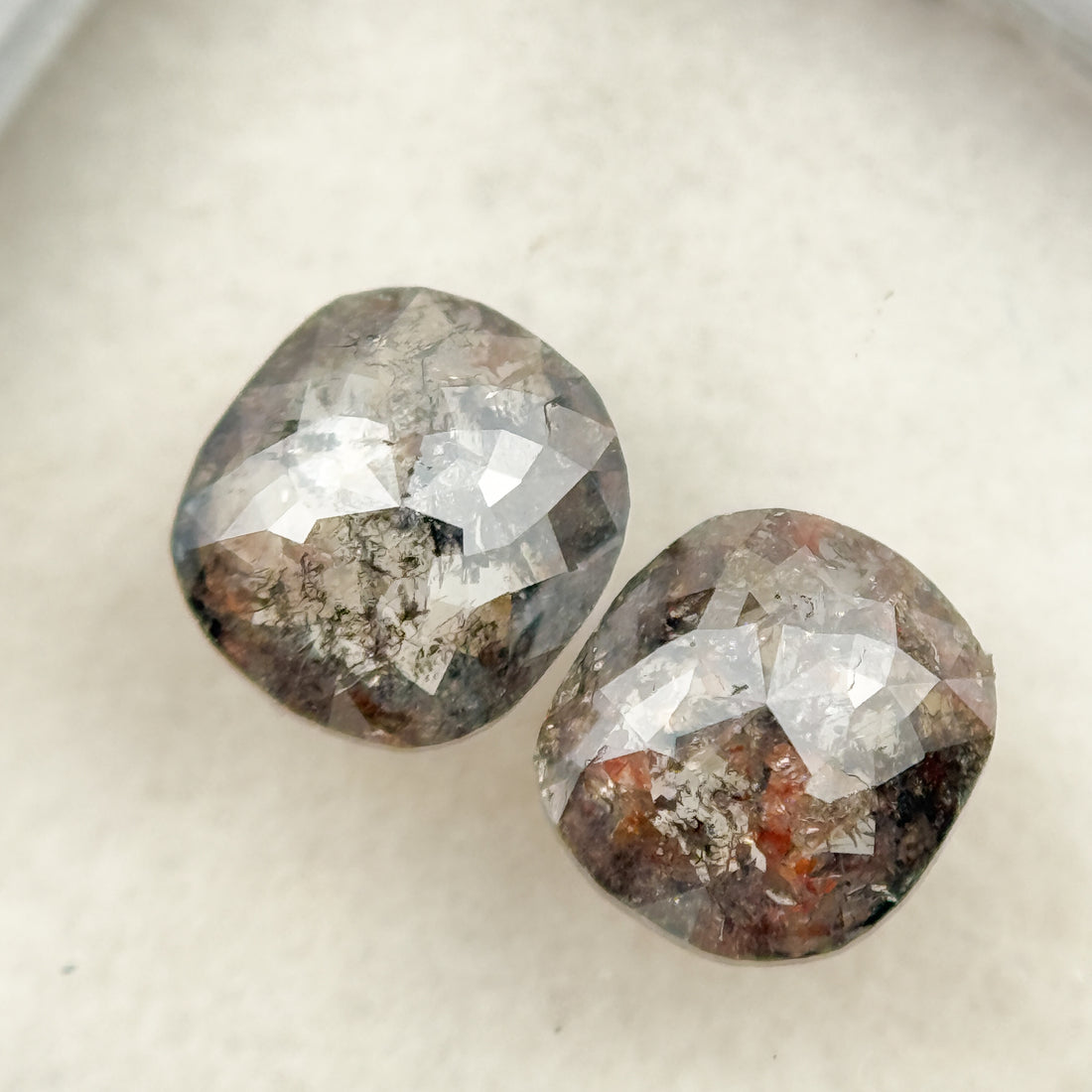 1.48 Ct Cushion Rose Cut Grey Natural Salt and Pepper Diamond
