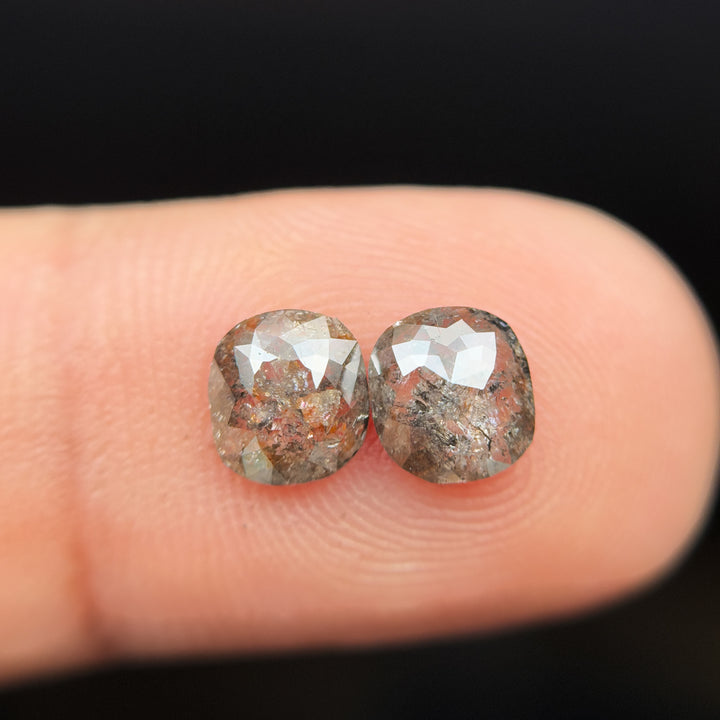 1.48 Ct Cushion Rose Cut Grey Natural Salt and Pepper Diamond