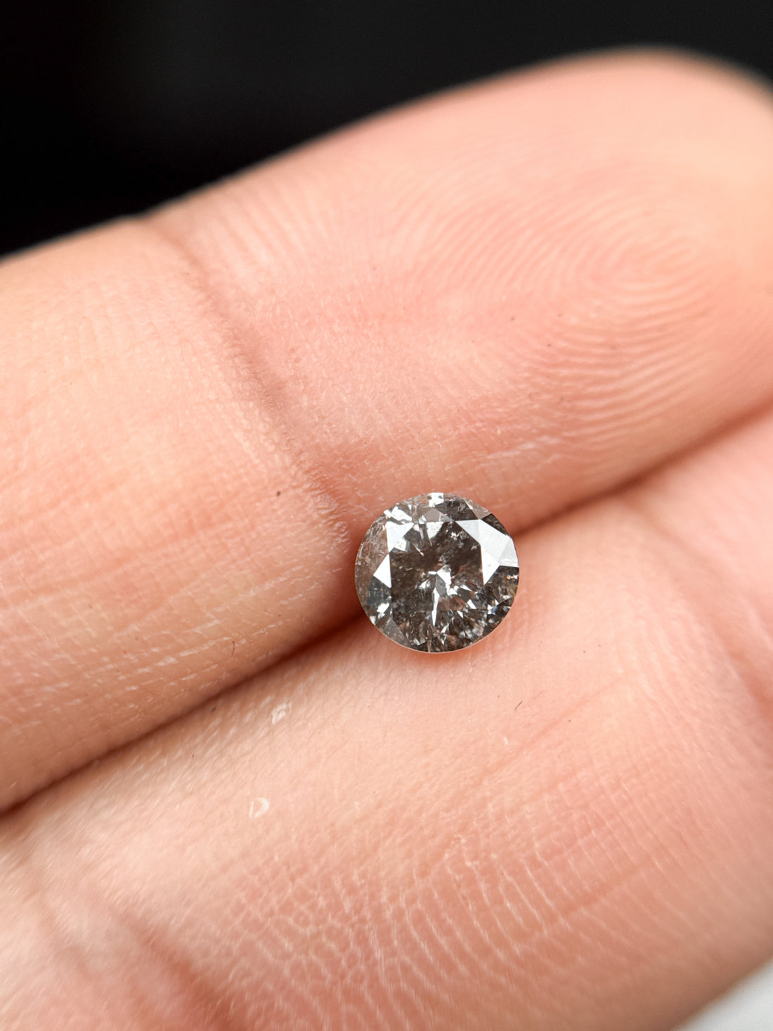 0.58 Ct Round Brilliant Cut Grey Salt and Pepper Natural Minimalist Diamond