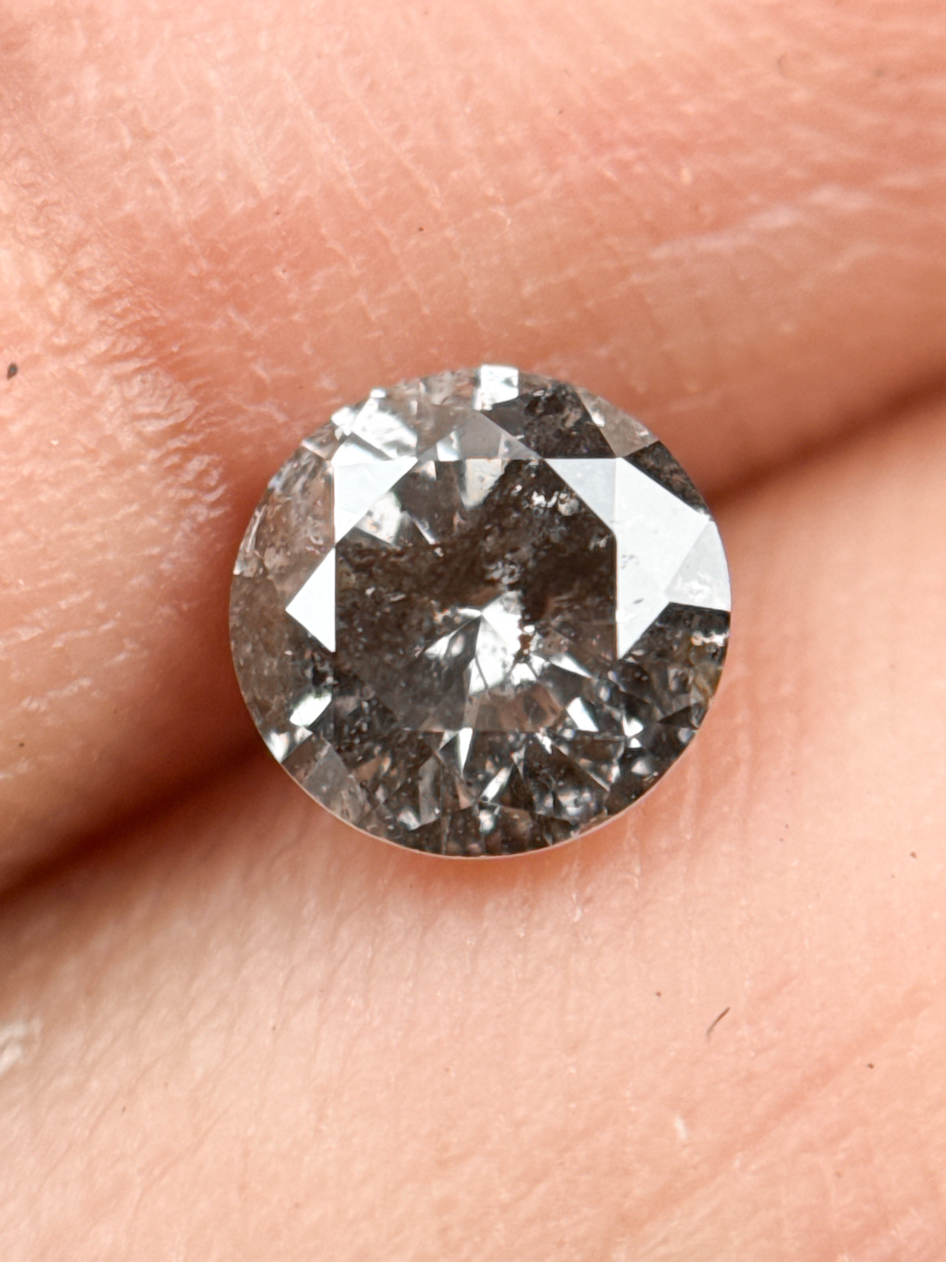 0.58 Ct Round Brilliant Cut Grey Salt and Pepper Natural Minimalist Diamond