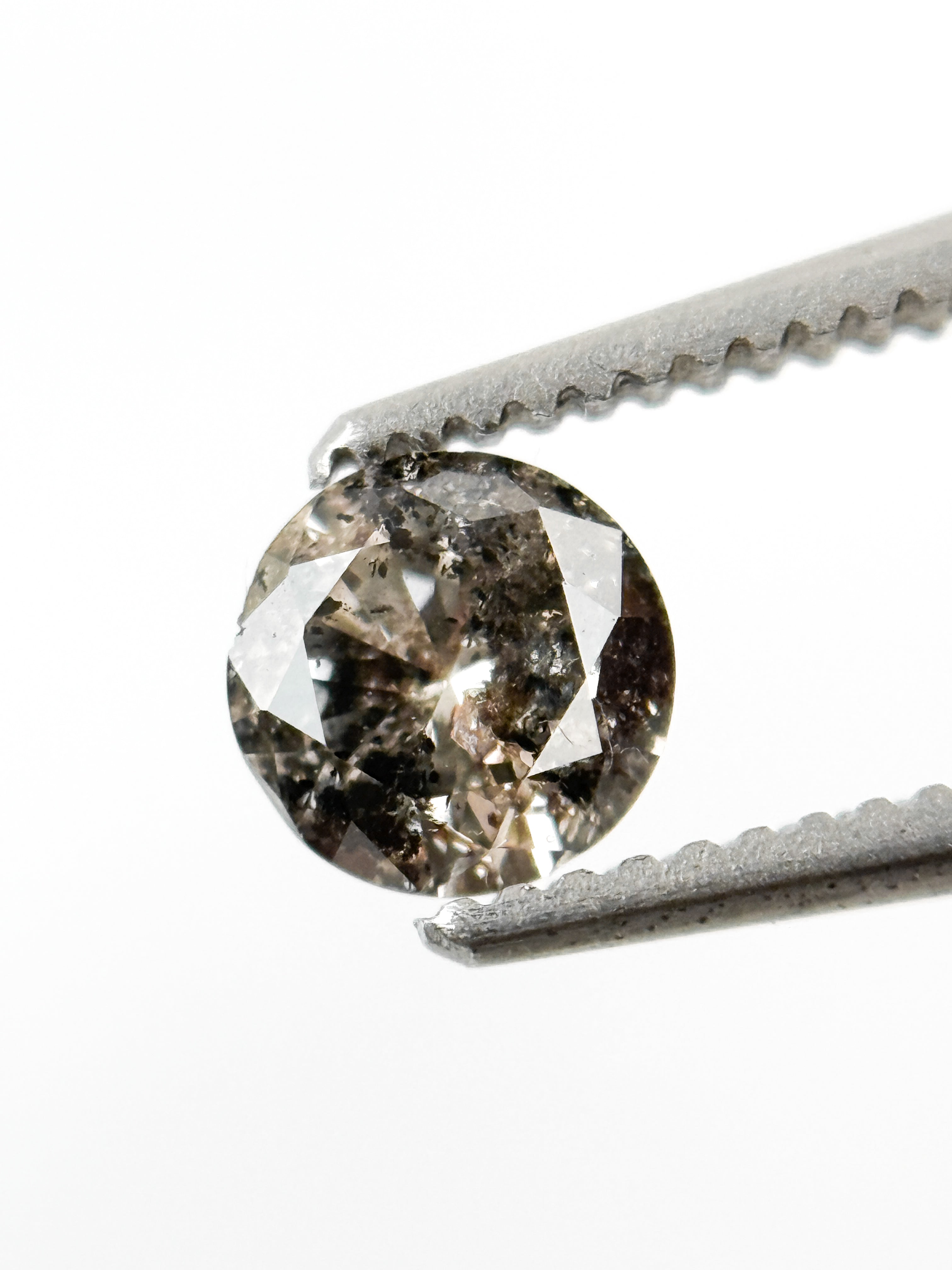 0.42 Ct Round Brilliant Cut Grey Natural Salt and Pepper Antique Diamond