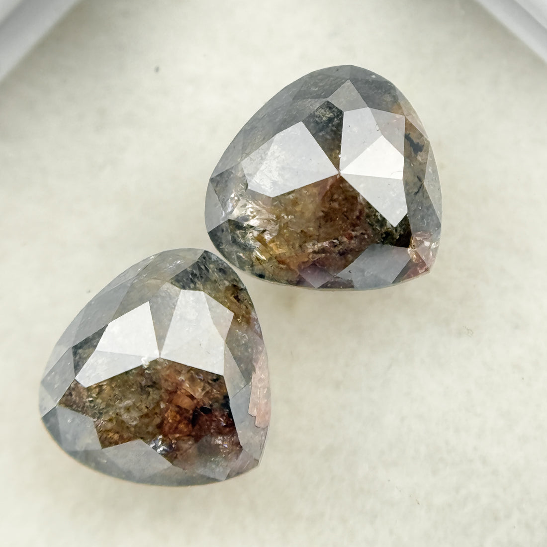 1.95 Ct Pear Rose Cut Grey Natural Salt and Pepper Diamond
