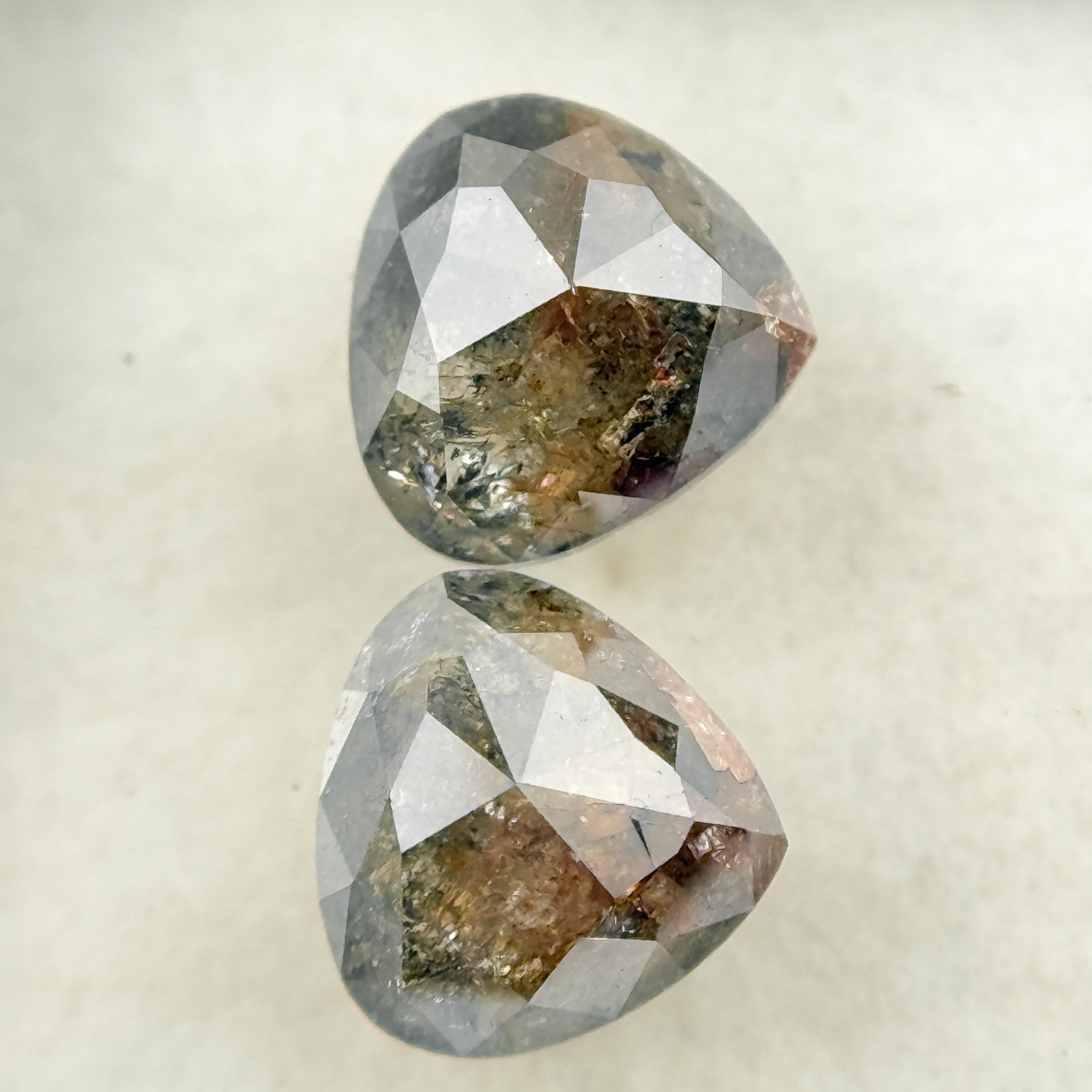 1.95 Ct Pear Rose Cut Grey Natural Salt and Pepper Diamond