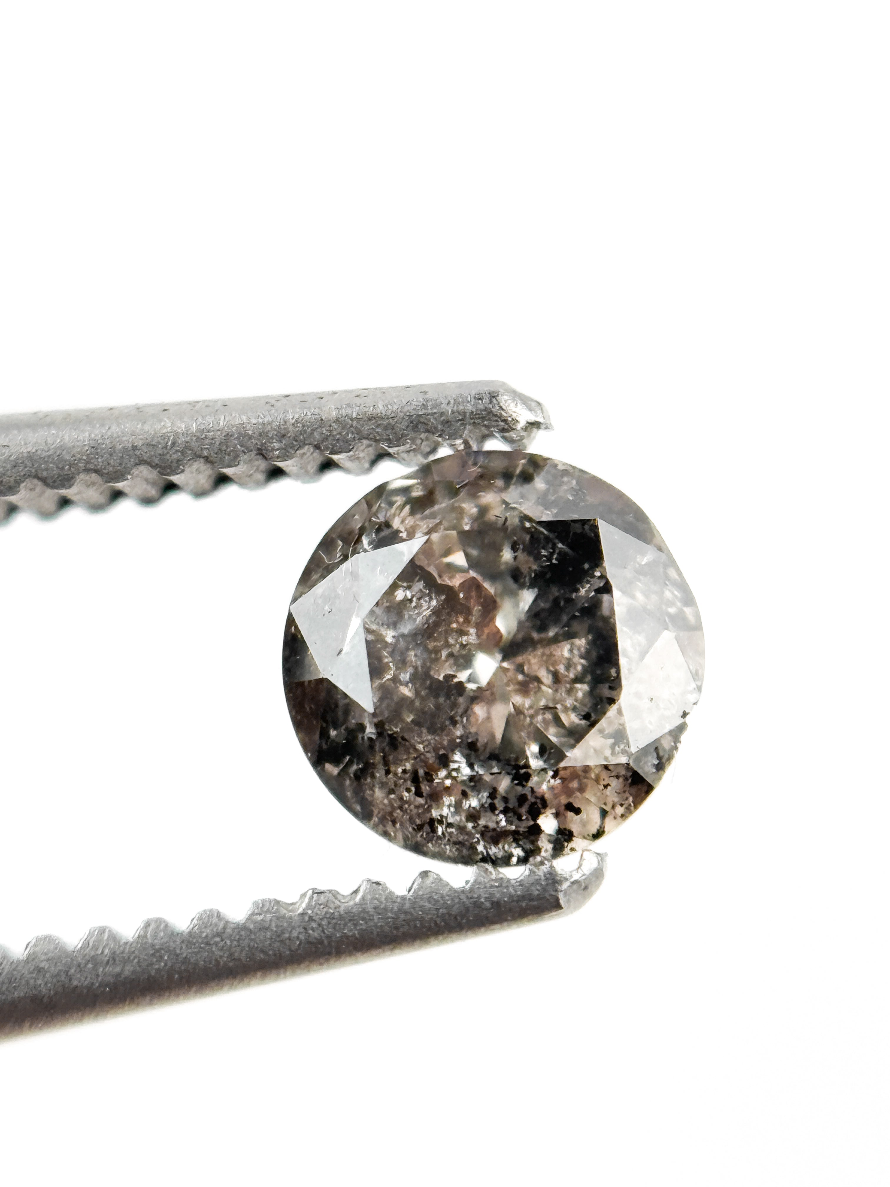 0.42 Ct Round Brilliant Cut Grey Natural Salt and Pepper Antique Diamond