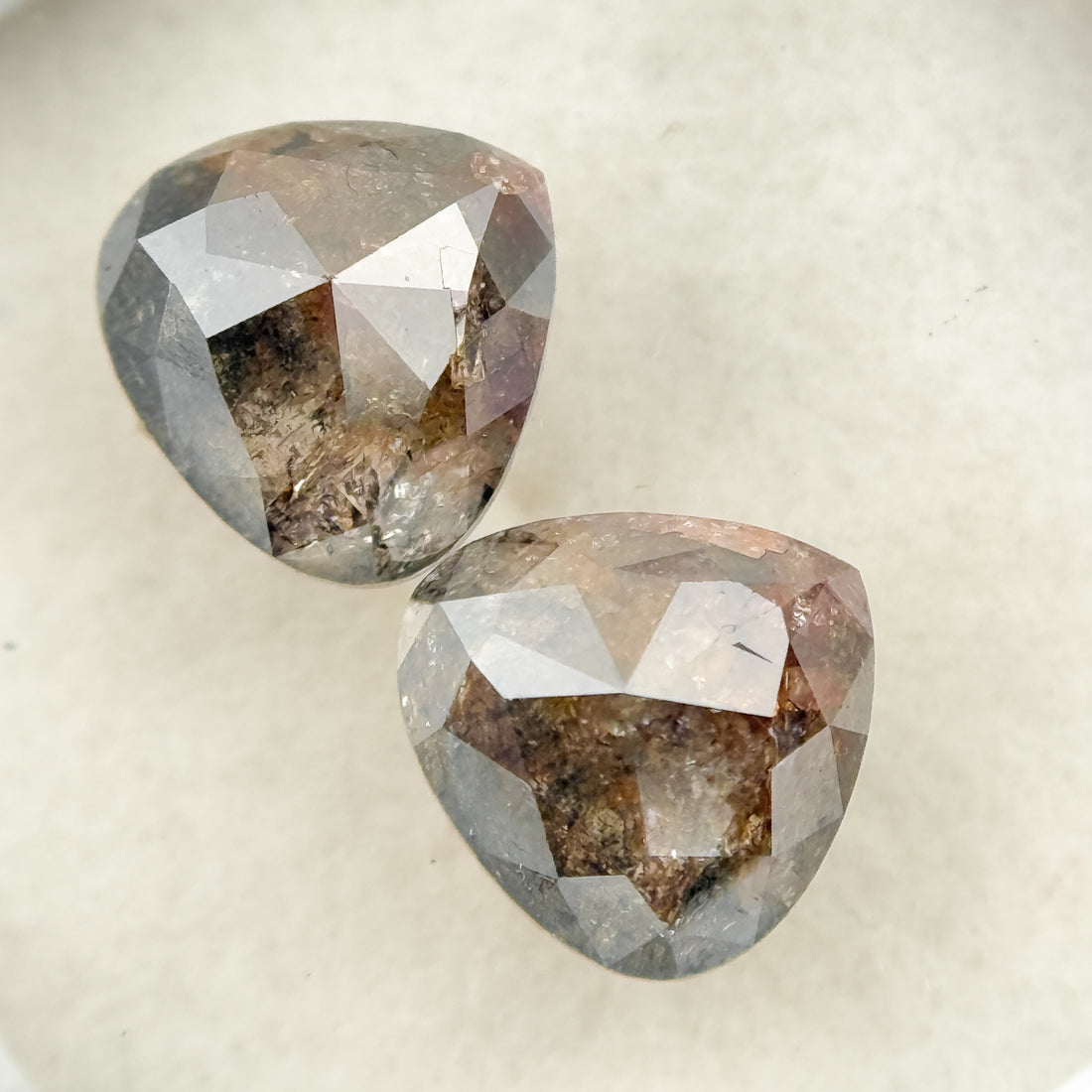 1.95 Ct Pear Rose Cut Grey Natural Salt and Pepper Diamond
