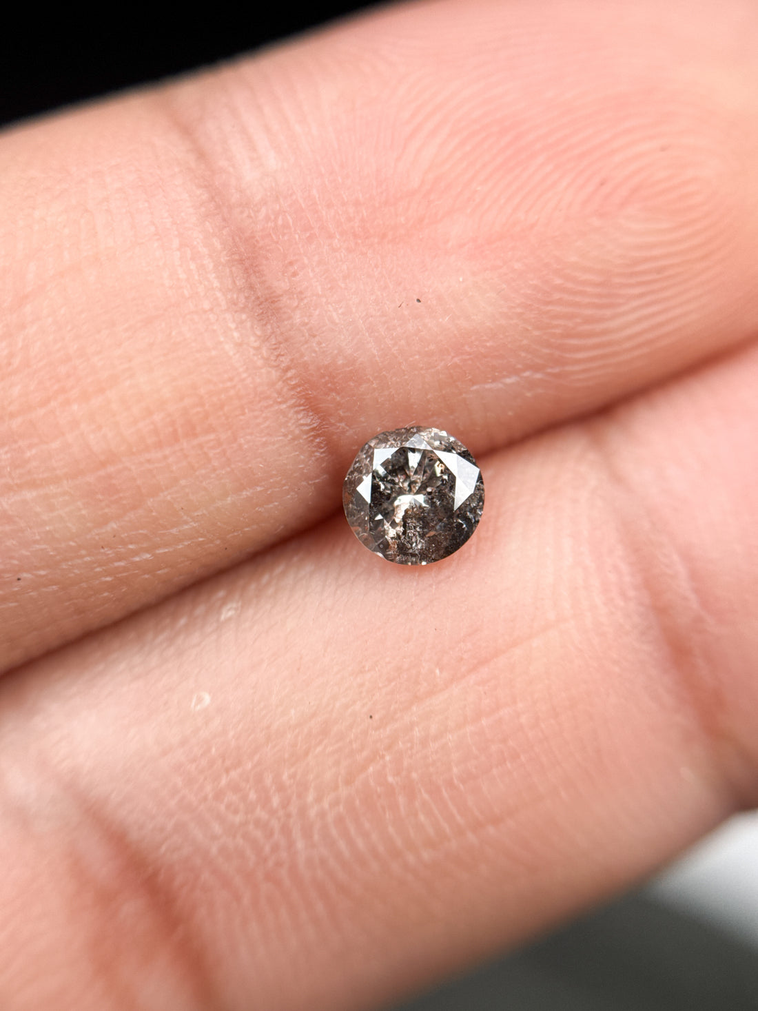 0.42 Ct Round Brilliant Cut Grey Natural Salt and Pepper Antique Diamond