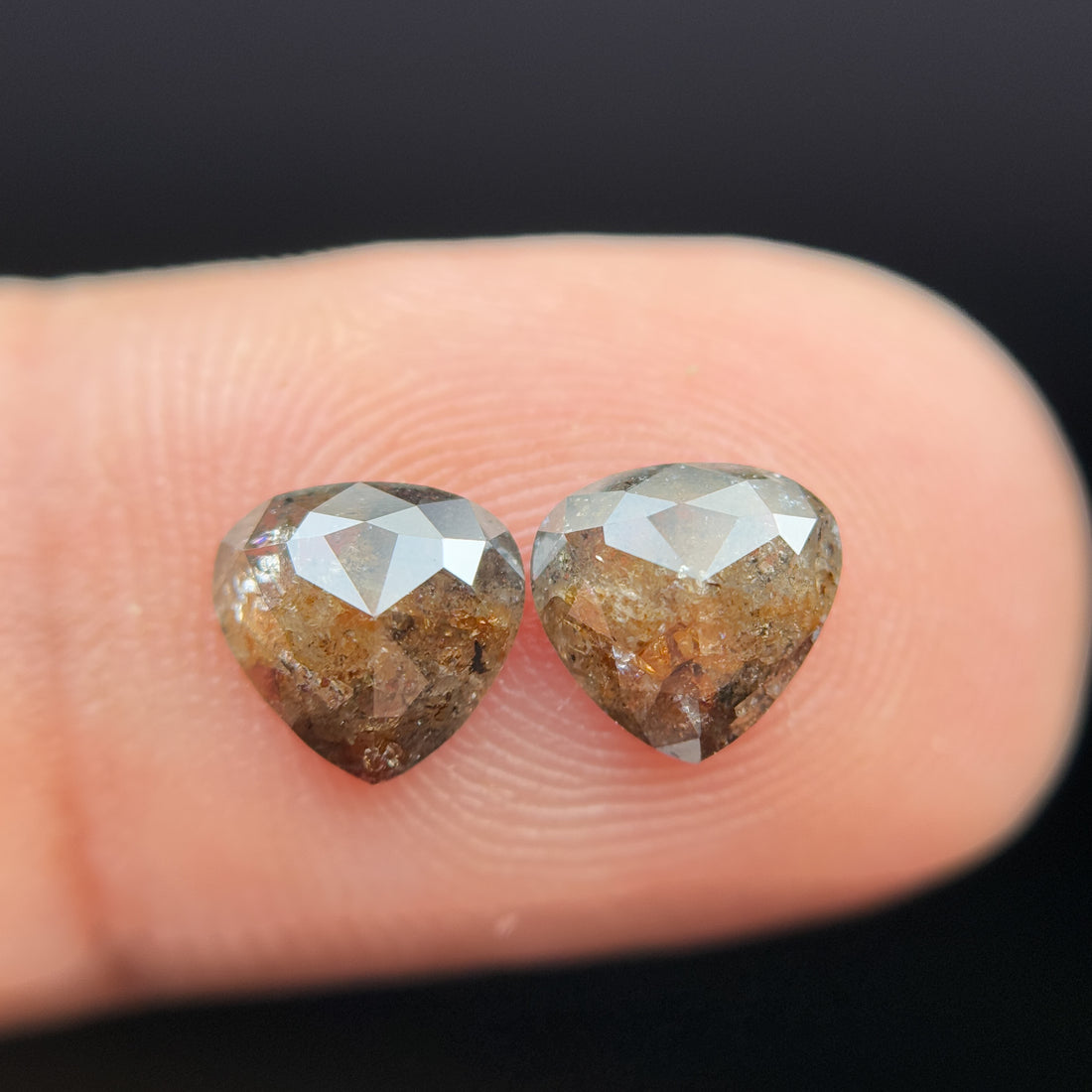 1.95 Ct Pear Rose Cut Grey Natural Salt and Pepper Diamond