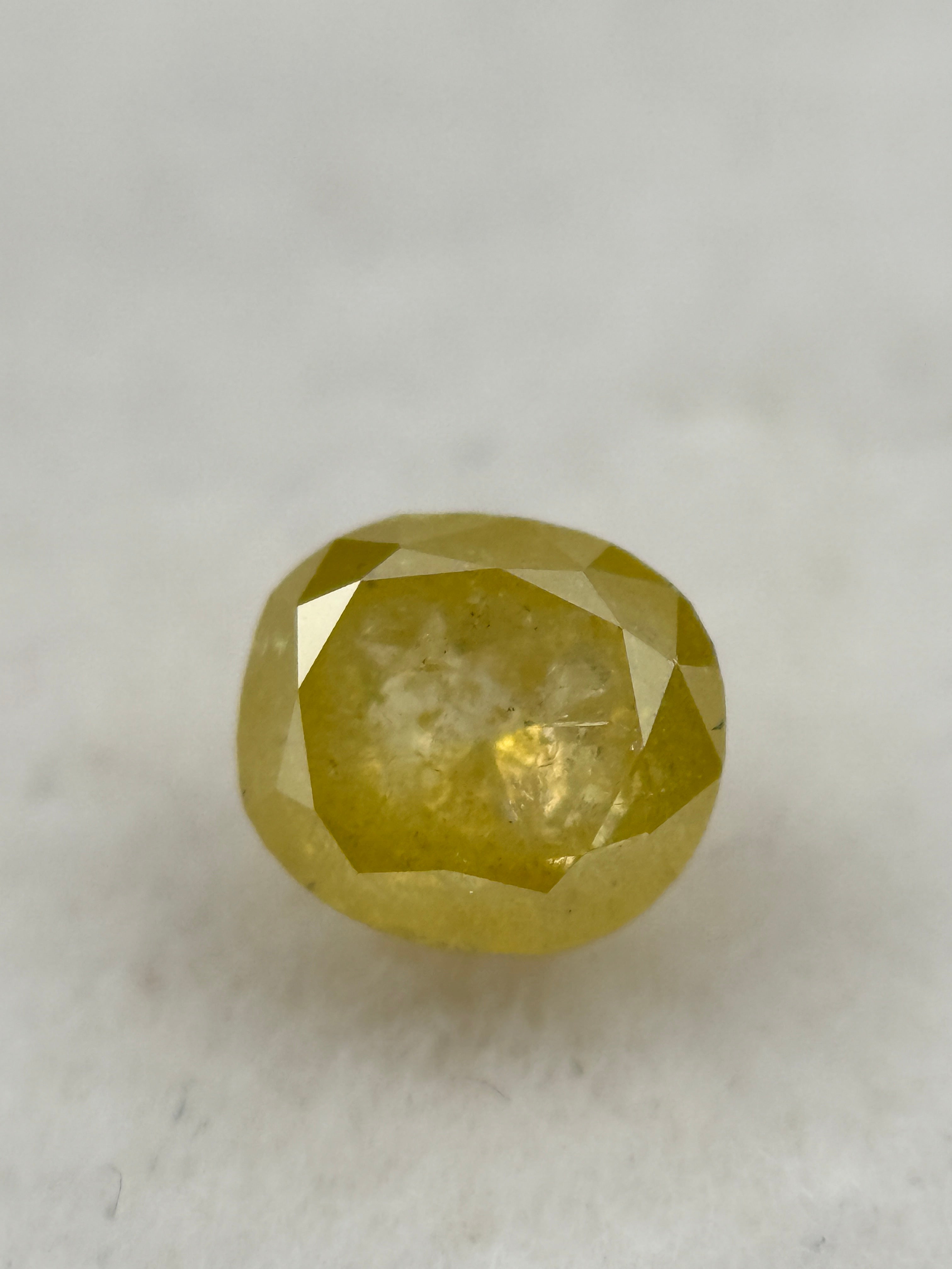 0.70 Ct Cushion Rose Cut Yellow Natural Fancy Diamond