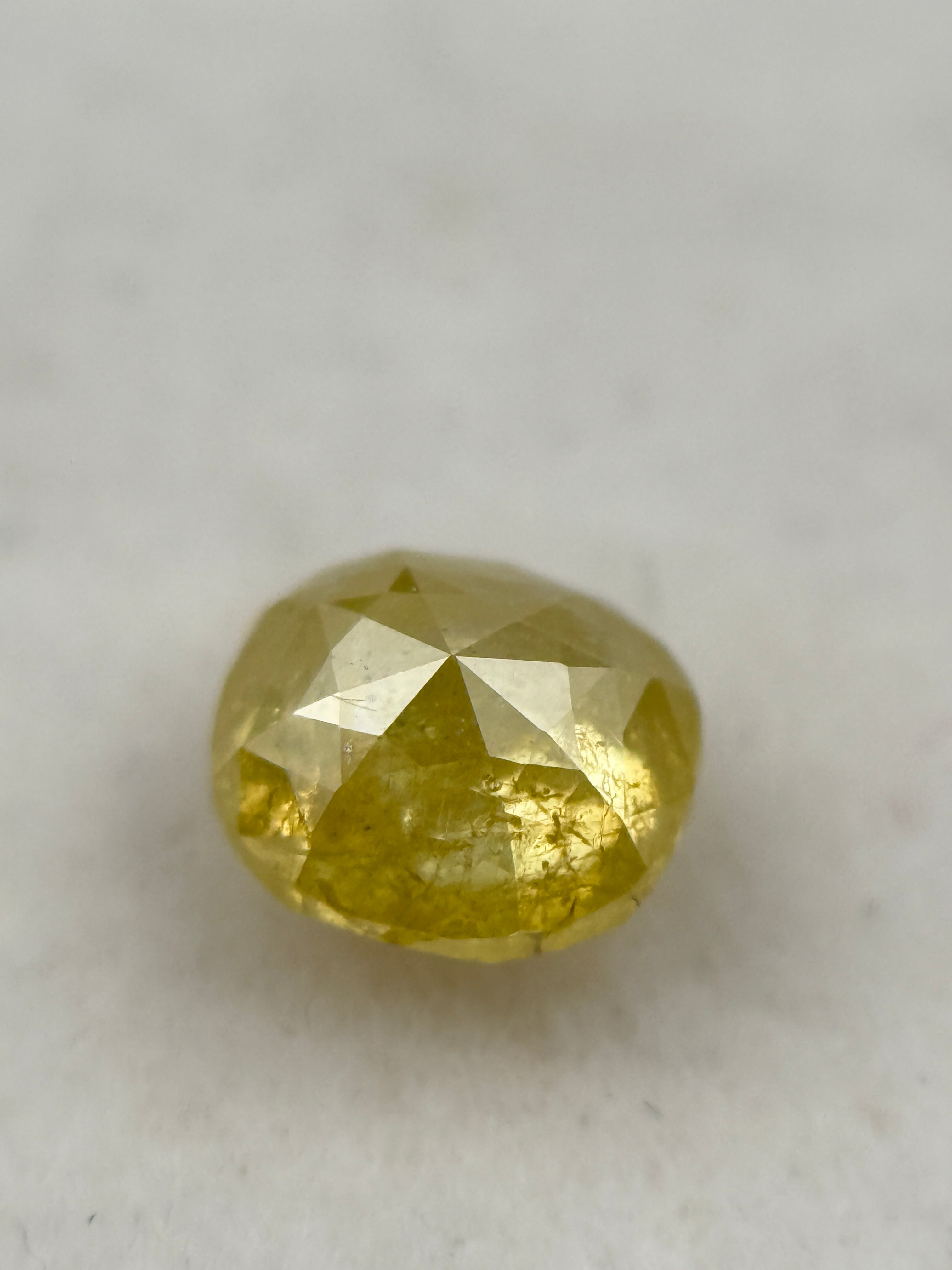 0.70 Ct Cushion Rose Cut Yellow Natural Fancy Diamond