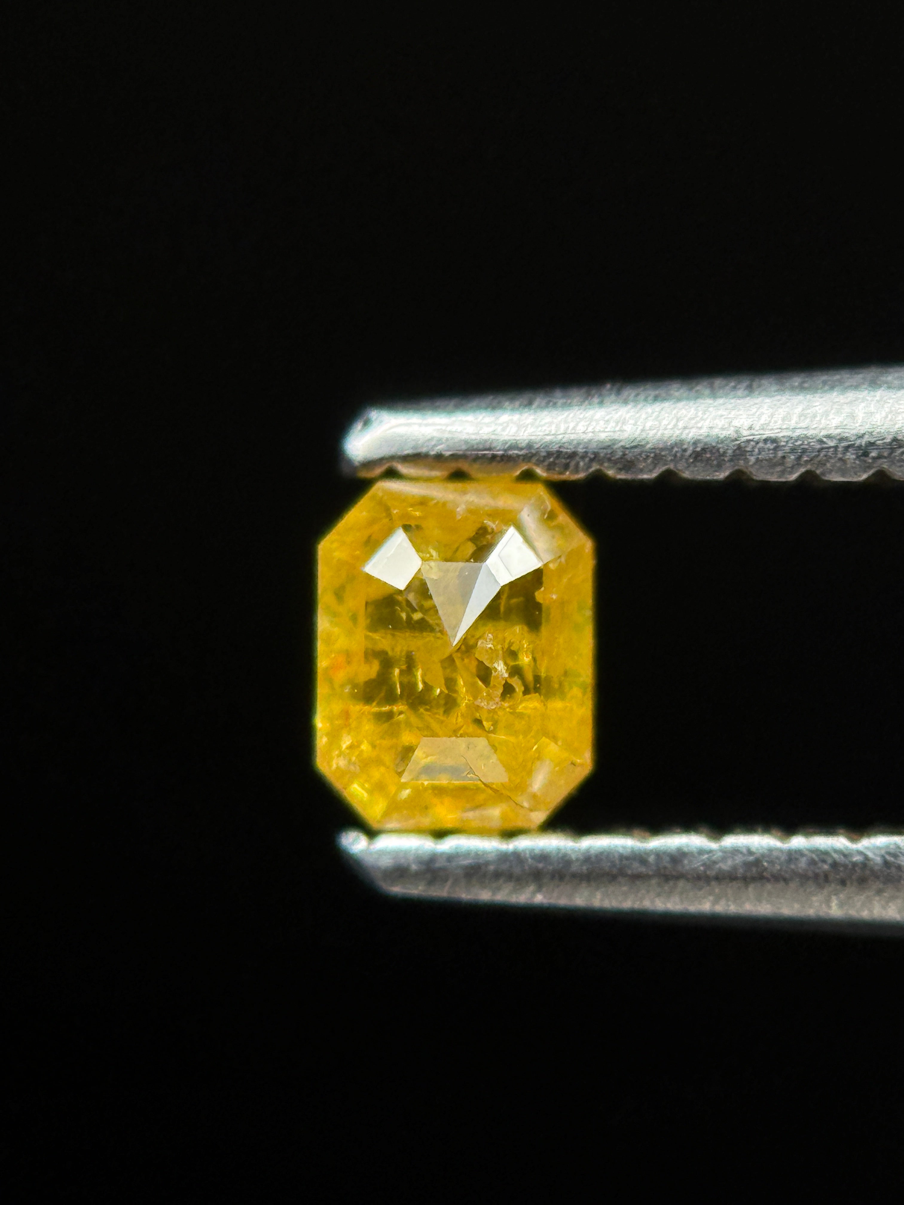 0.35 Ct Emerald Rose Cut Yellow Natural Galaxy Diamond