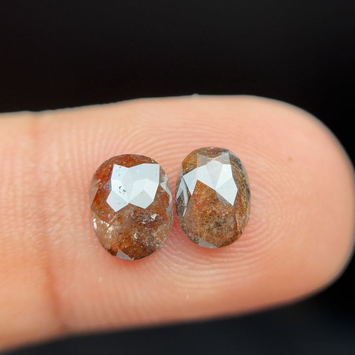 1.86 Ct Oval Rose Cut Red Natural Salt and Pepper Diamond