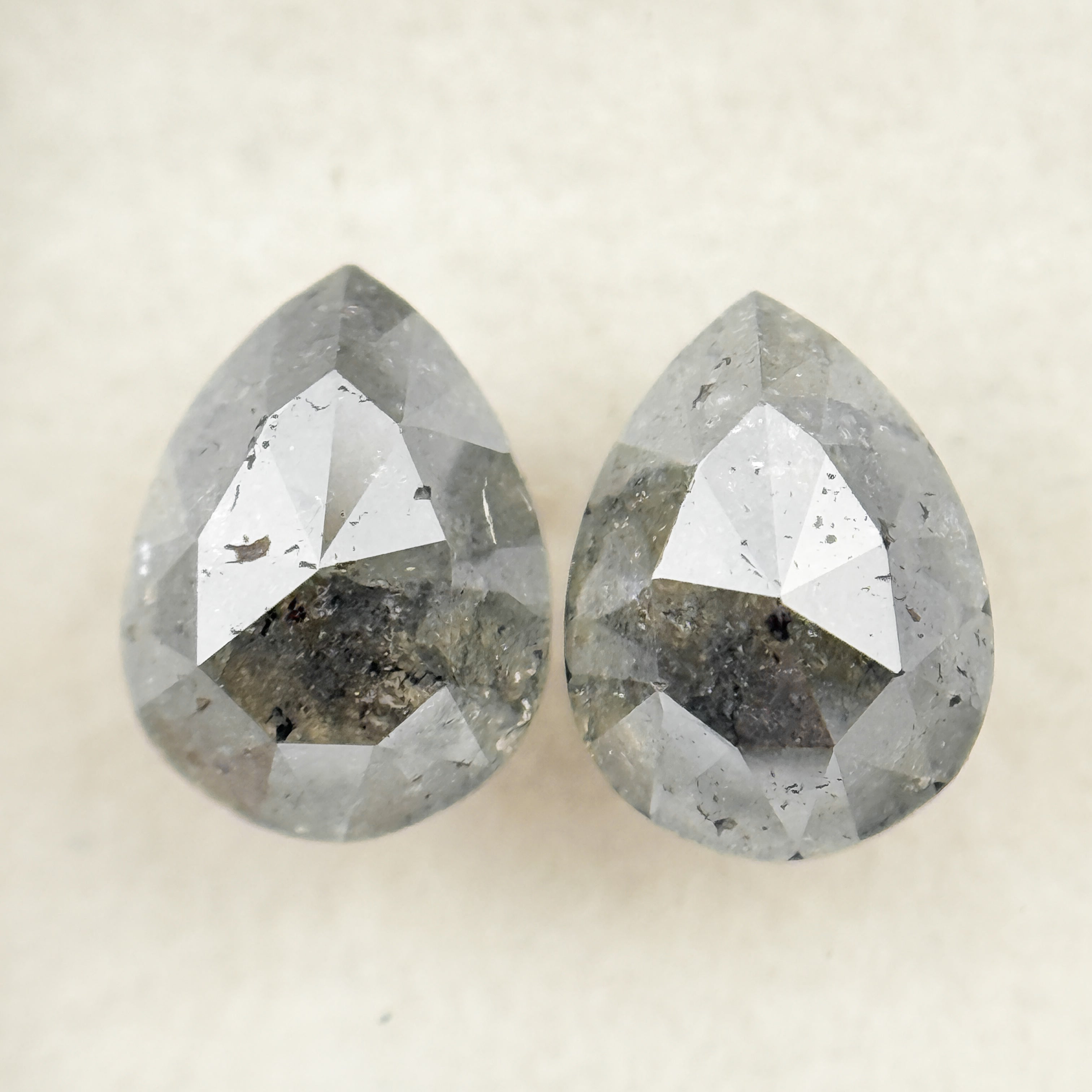 2.42 Ct Pear Rose Cut Grey Natural Salt and Pepper Diamond