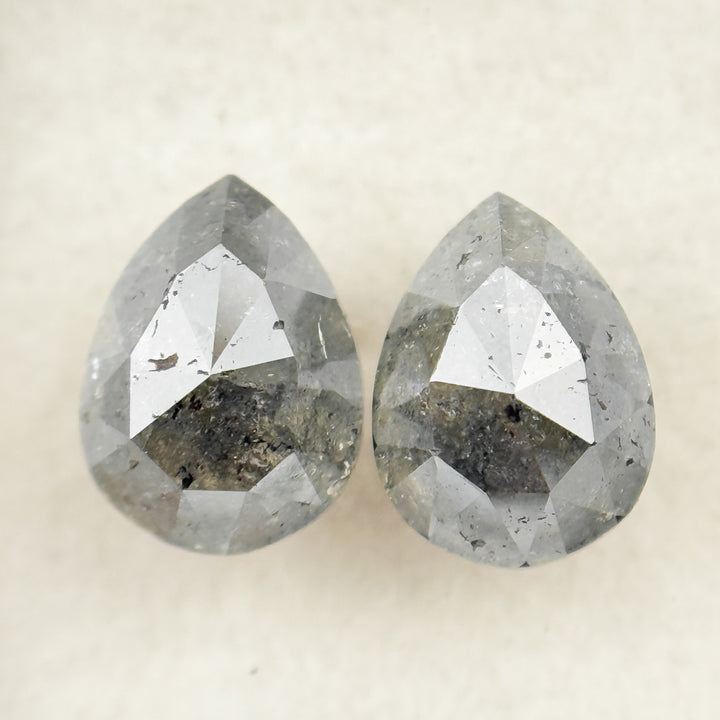 2.42 Ct Pear Rose Cut Grey Natural Salt and Pepper Diamond