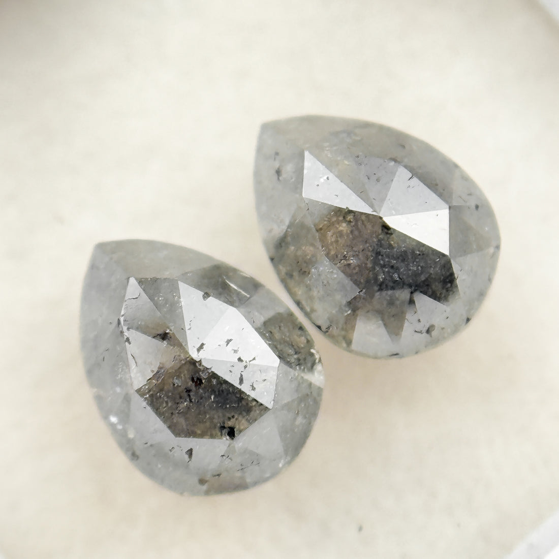 2.42 Ct Pear Rose Cut Grey Natural Salt and Pepper Diamond