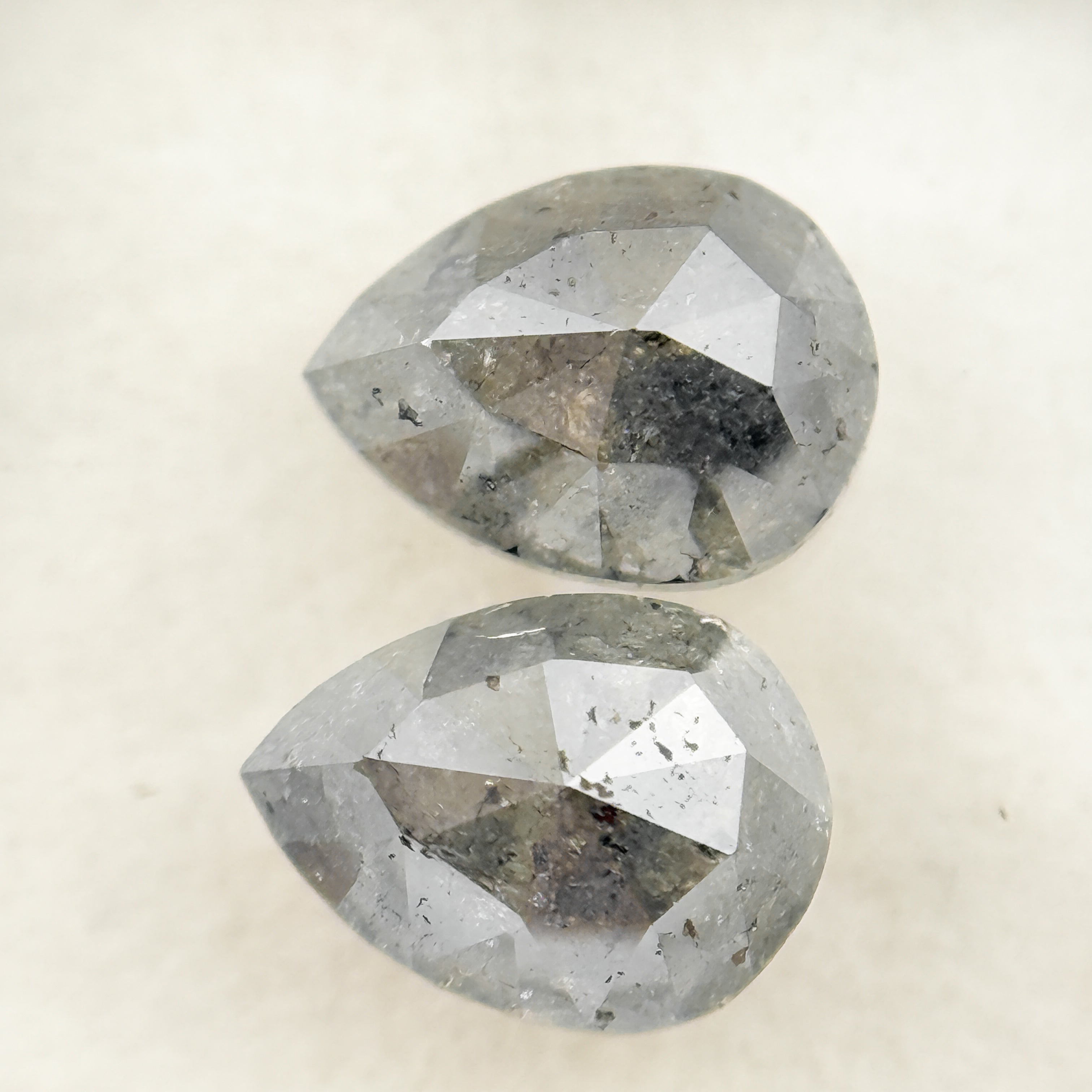 2.42 Ct Pear Rose Cut Grey Natural Salt and Pepper Diamond