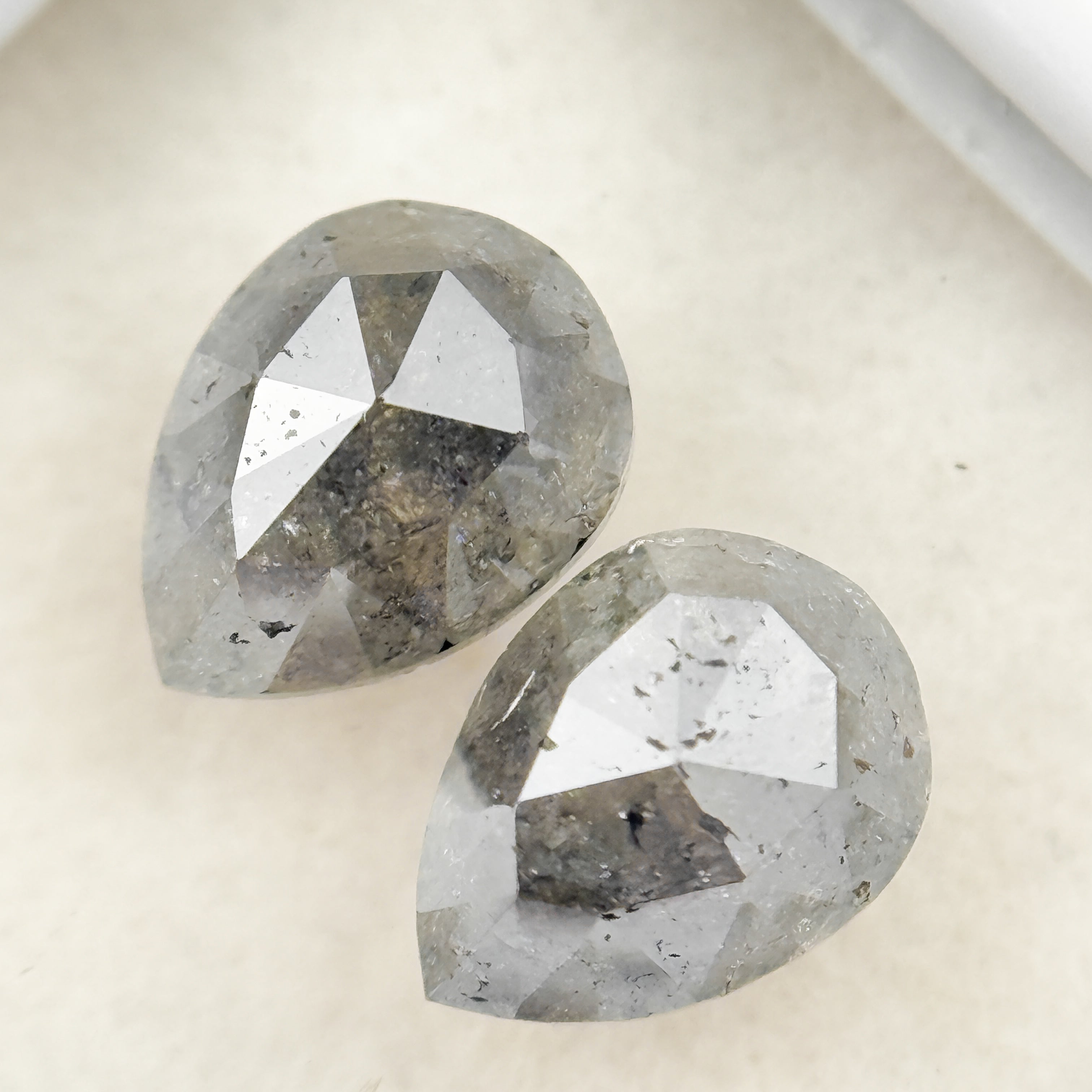 2.42 Ct Pear Rose Cut Grey Natural Salt and Pepper Diamond