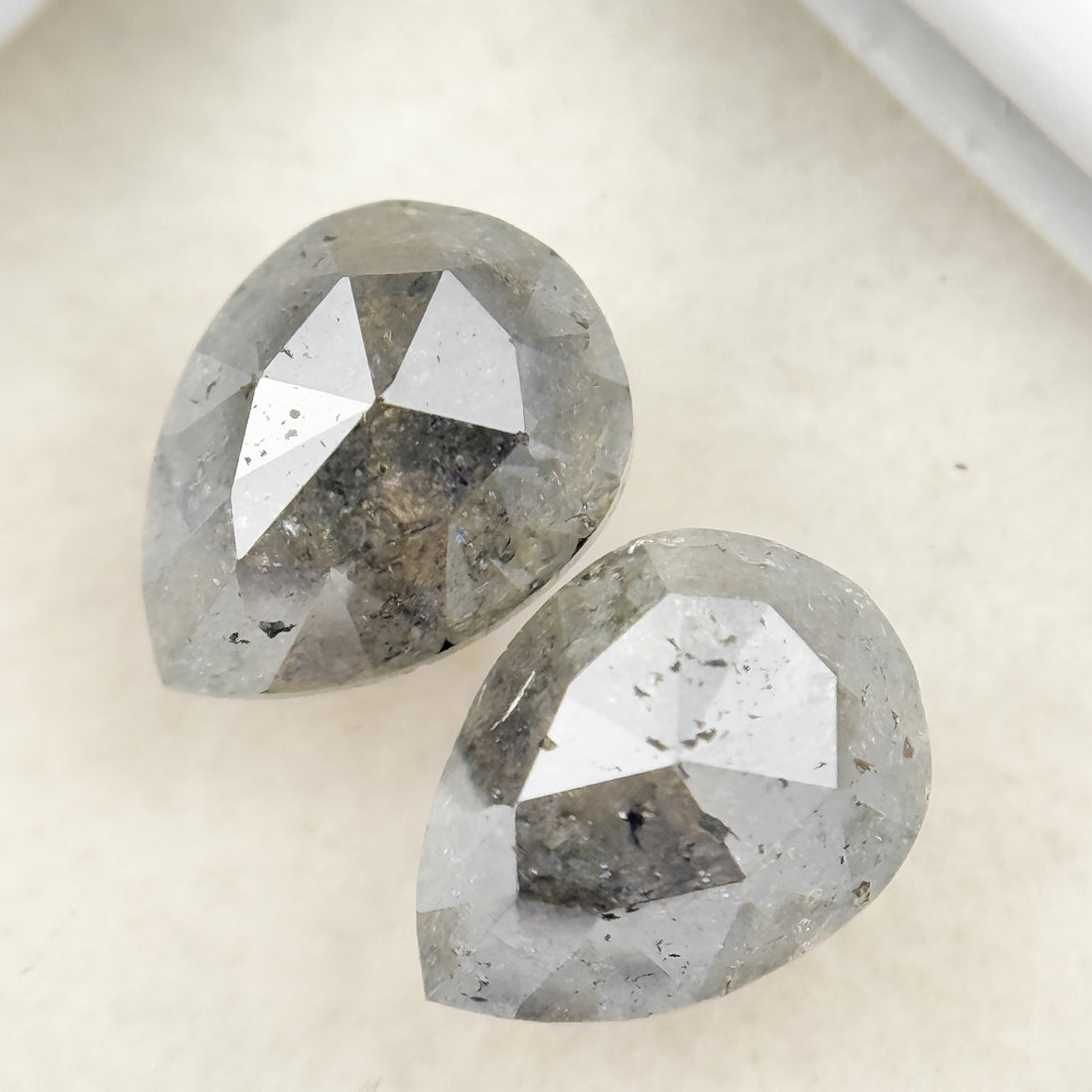 2.42 Ct Pear Rose Cut Grey Natural Salt and Pepper Diamond