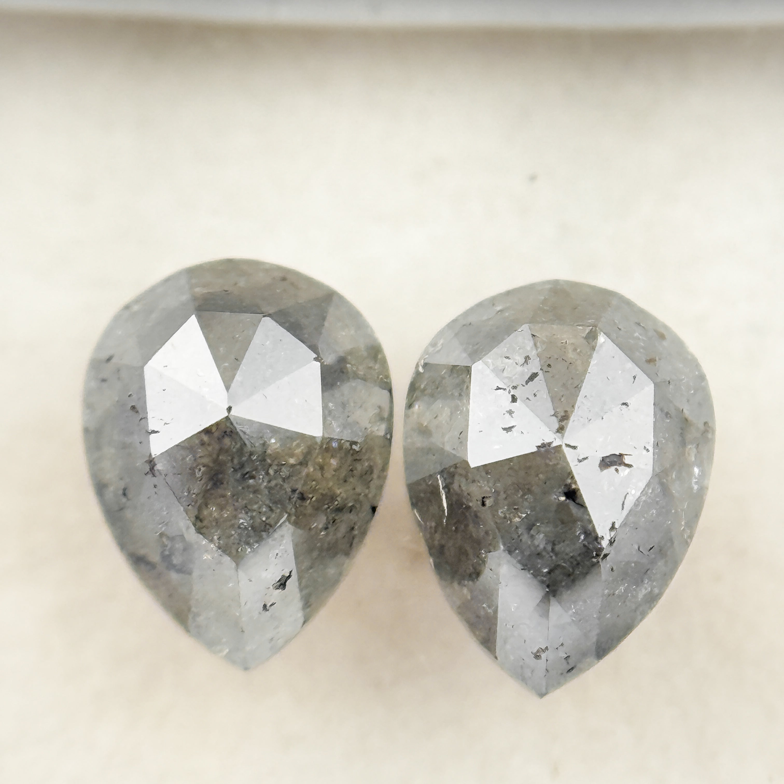 2.42 Ct Pear Rose Cut Grey Natural Salt and Pepper Diamond