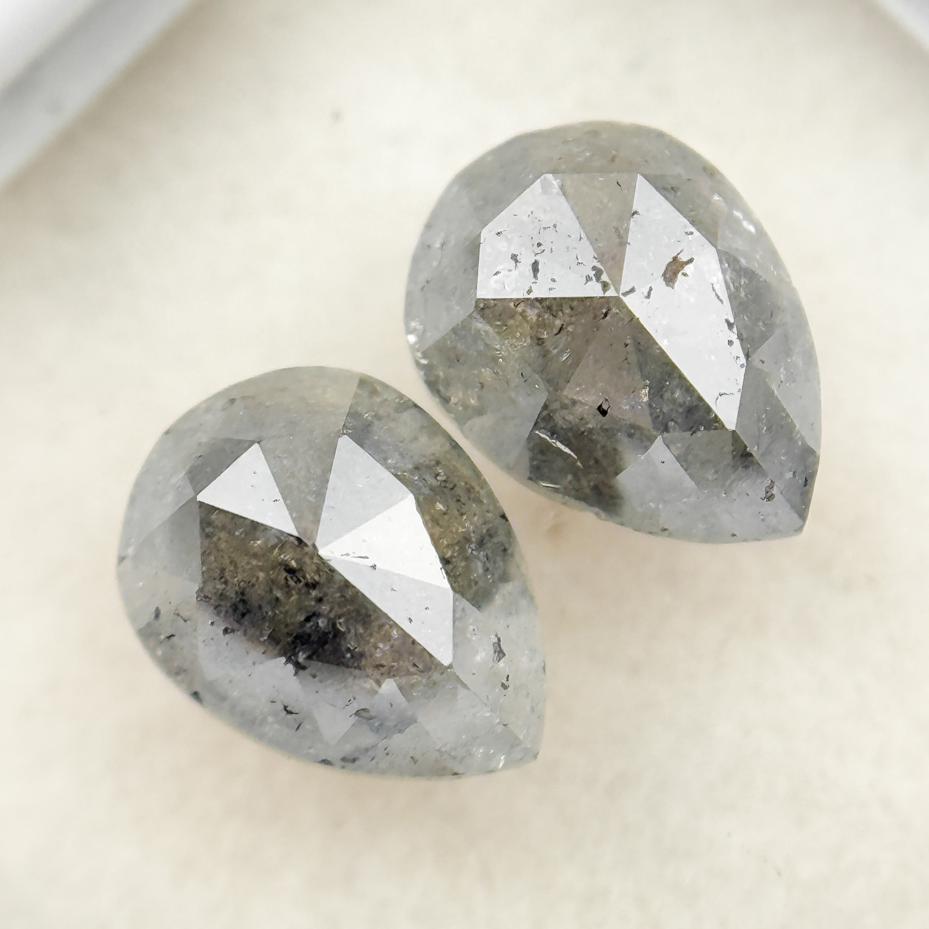2.42 Ct Pear Rose Cut Grey Natural Salt and Pepper Diamond