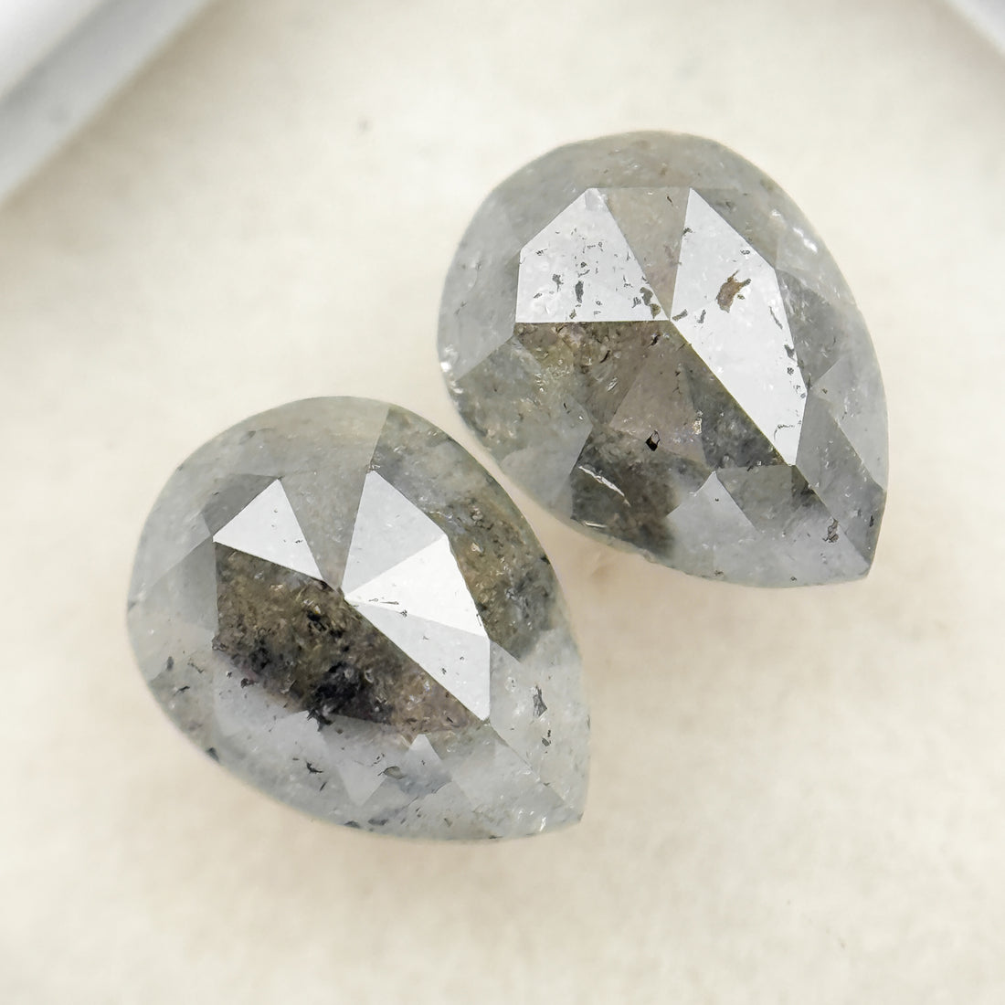 2.42 Ct Pear Rose Cut Grey Natural Salt and Pepper Diamond