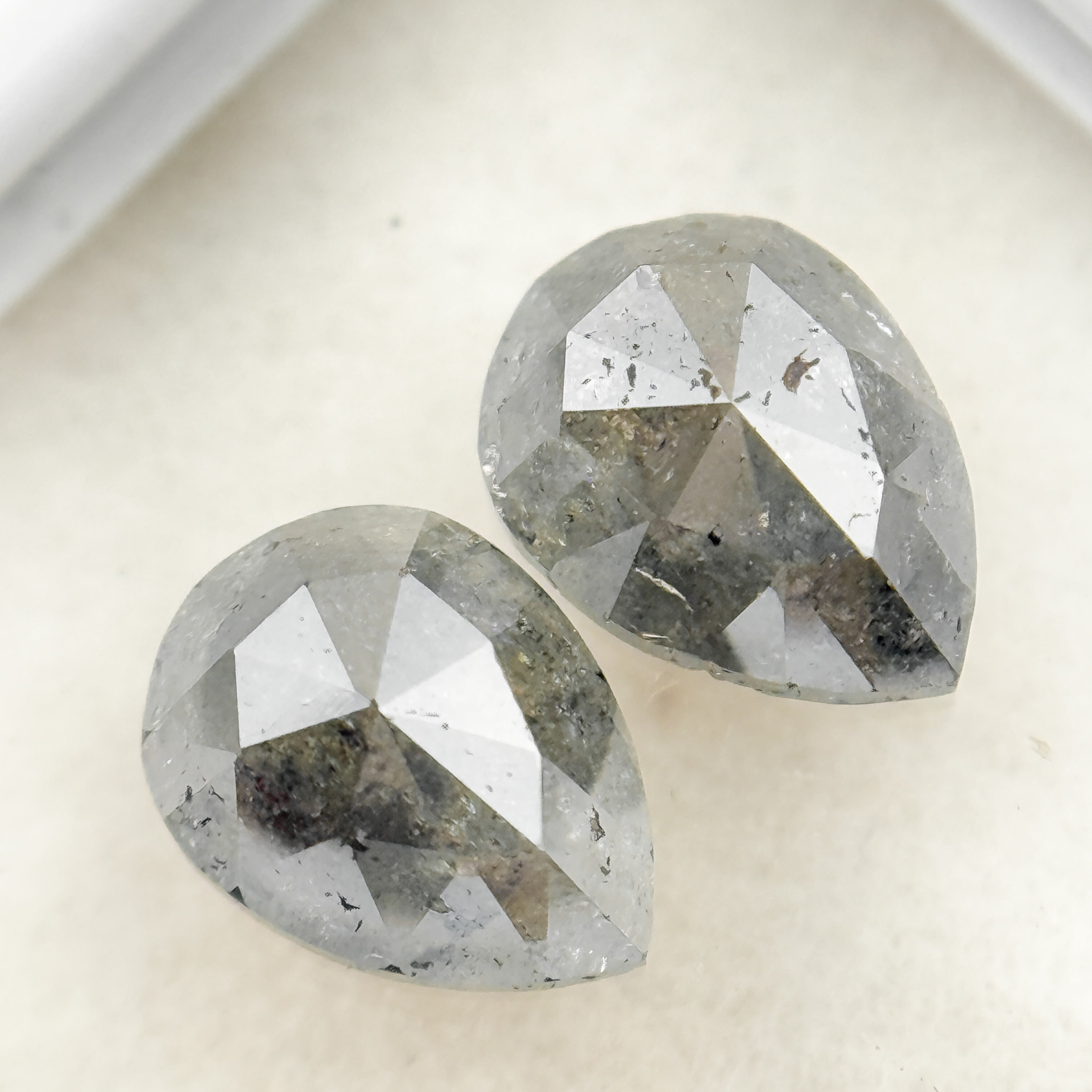 2.42 Ct Pear Rose Cut Grey Natural Salt and Pepper Diamond