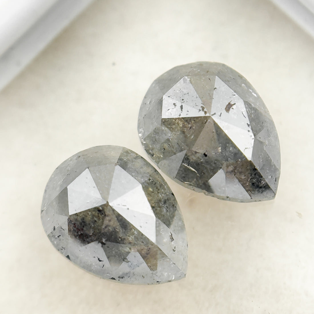 2.42 Ct Pear Rose Cut Grey Natural Salt and Pepper Diamond