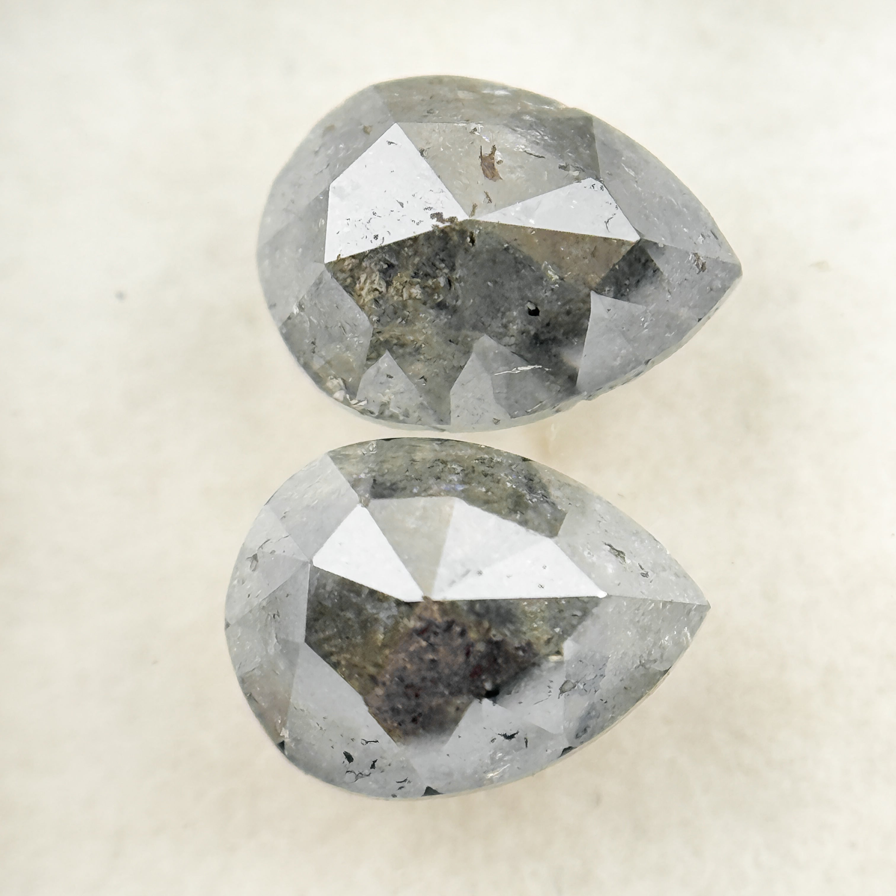 2.42 Ct Pear Rose Cut Grey Natural Salt and Pepper Diamond