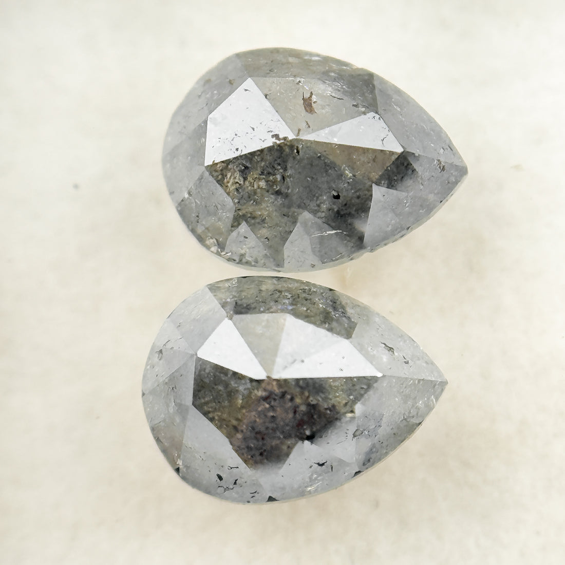 2.42 Ct Pear Rose Cut Grey Natural Salt and Pepper Diamond