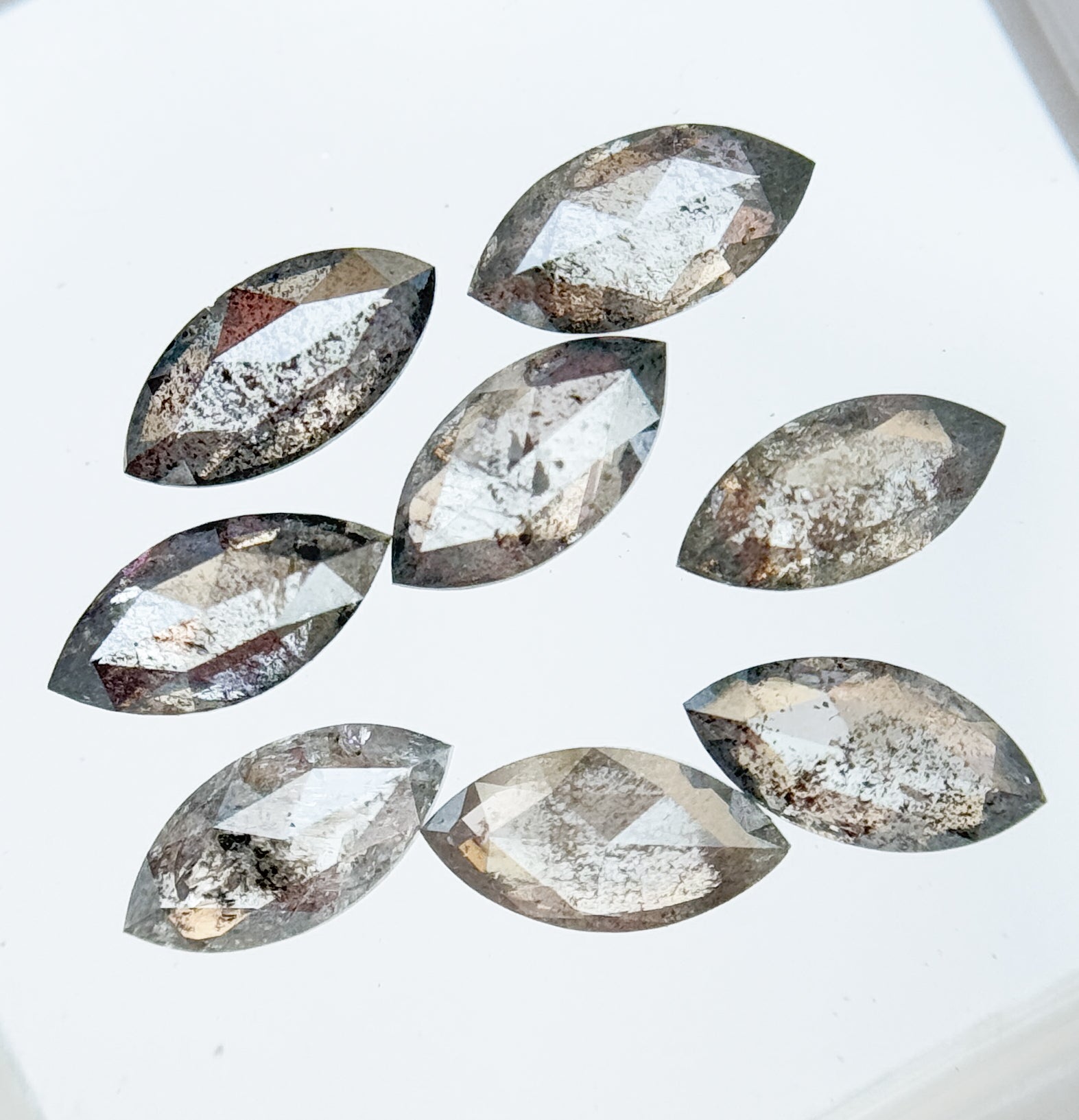 6 X 3 MM Marquise Rose Cut Grey Natural Galaxy Diamond