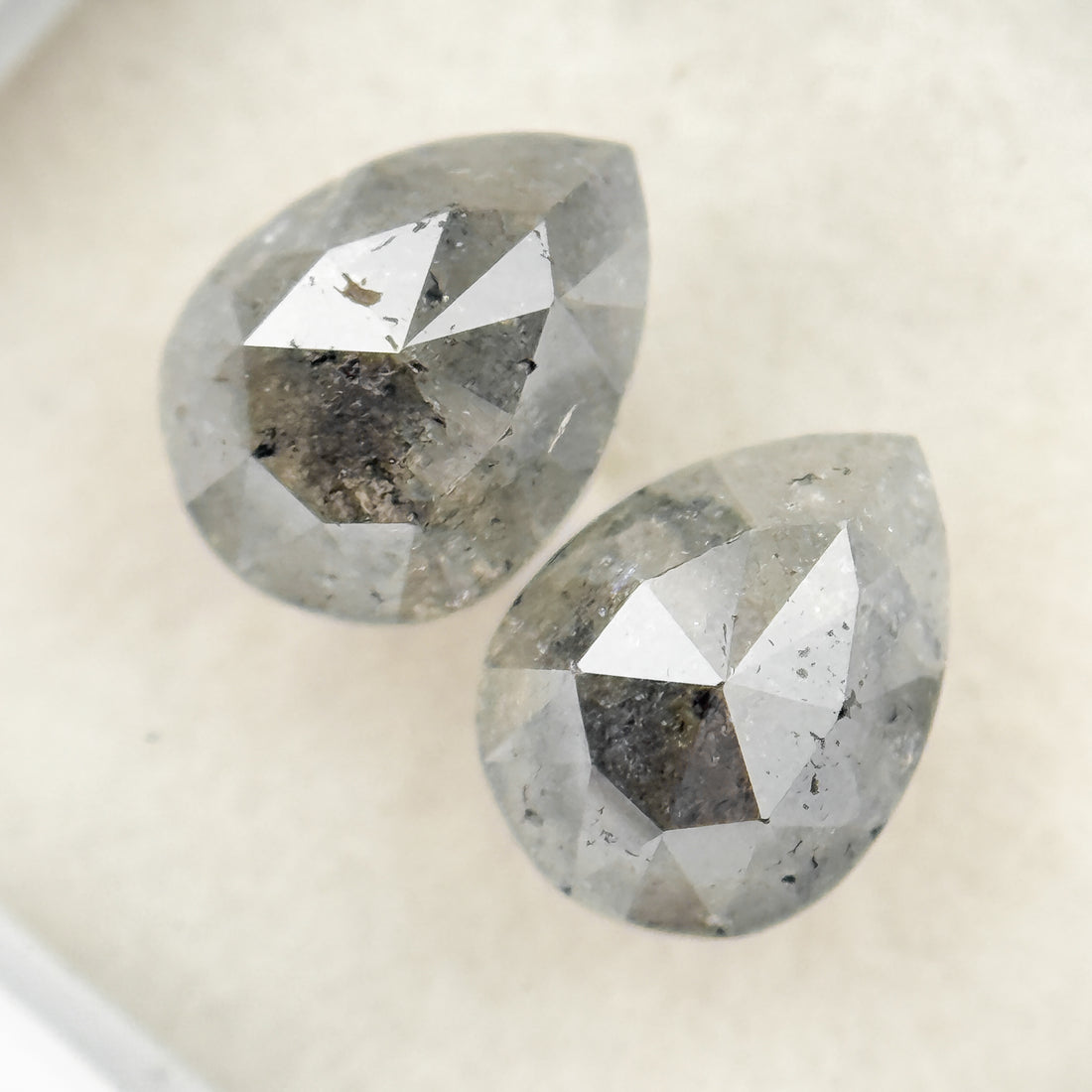 2.42 Ct Pear Rose Cut Grey Natural Salt and Pepper Diamond